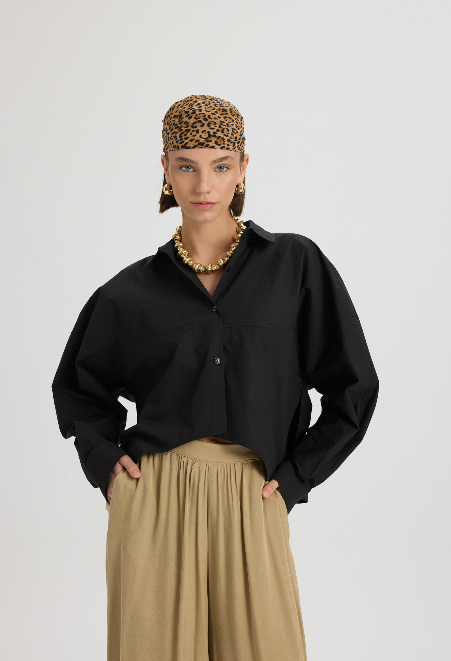 Oversized Fit Buttoned Crop Shirt - Brand: Mai Collection - Women & Kids, Baby Clothes Wholesale - TheBS Women