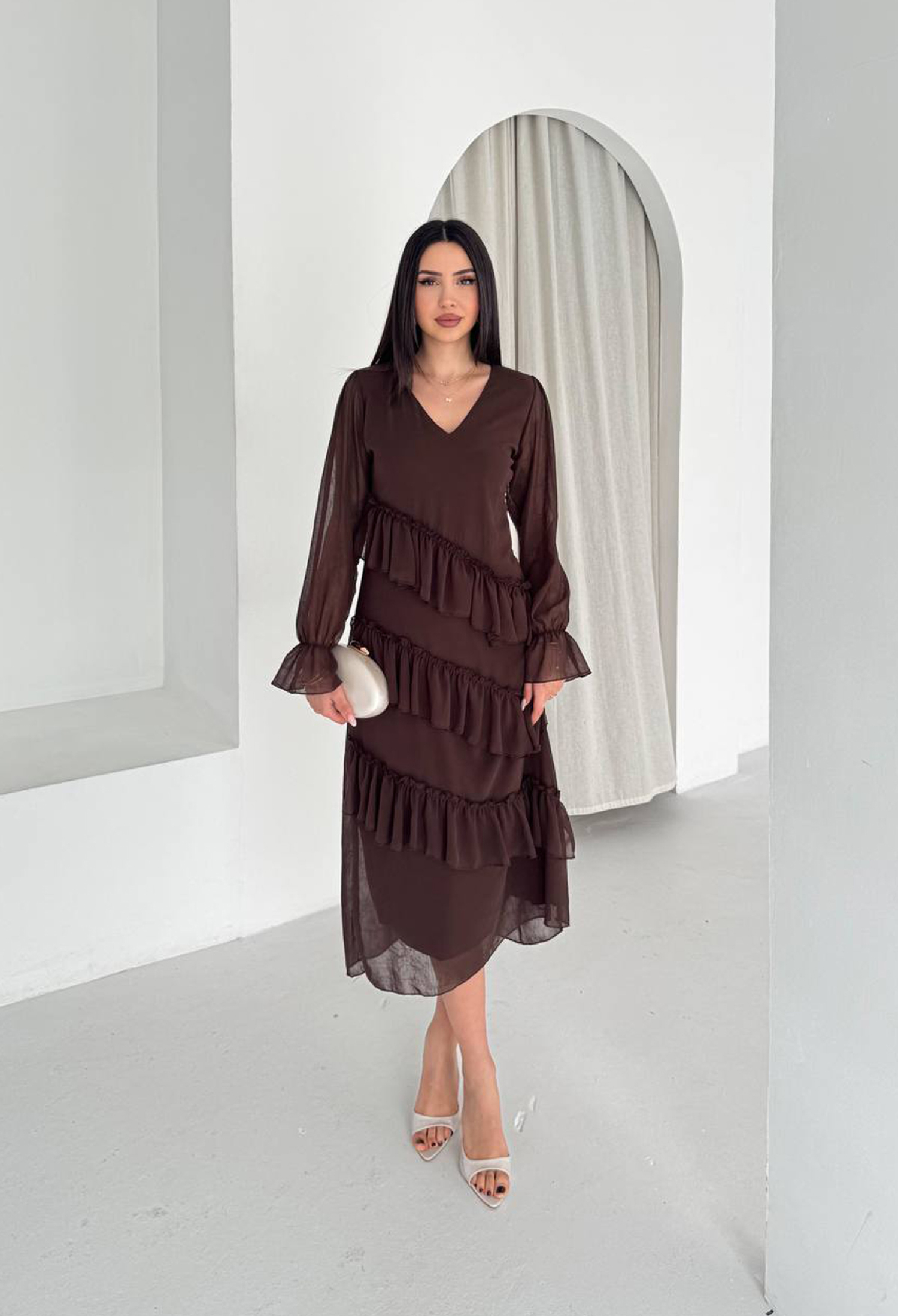 ElegantSheath Dress With V-Neck And Long Sleeves - Brand: Mode Roy - Women & Kids, Baby Clothes Wholesale - TheBS Women