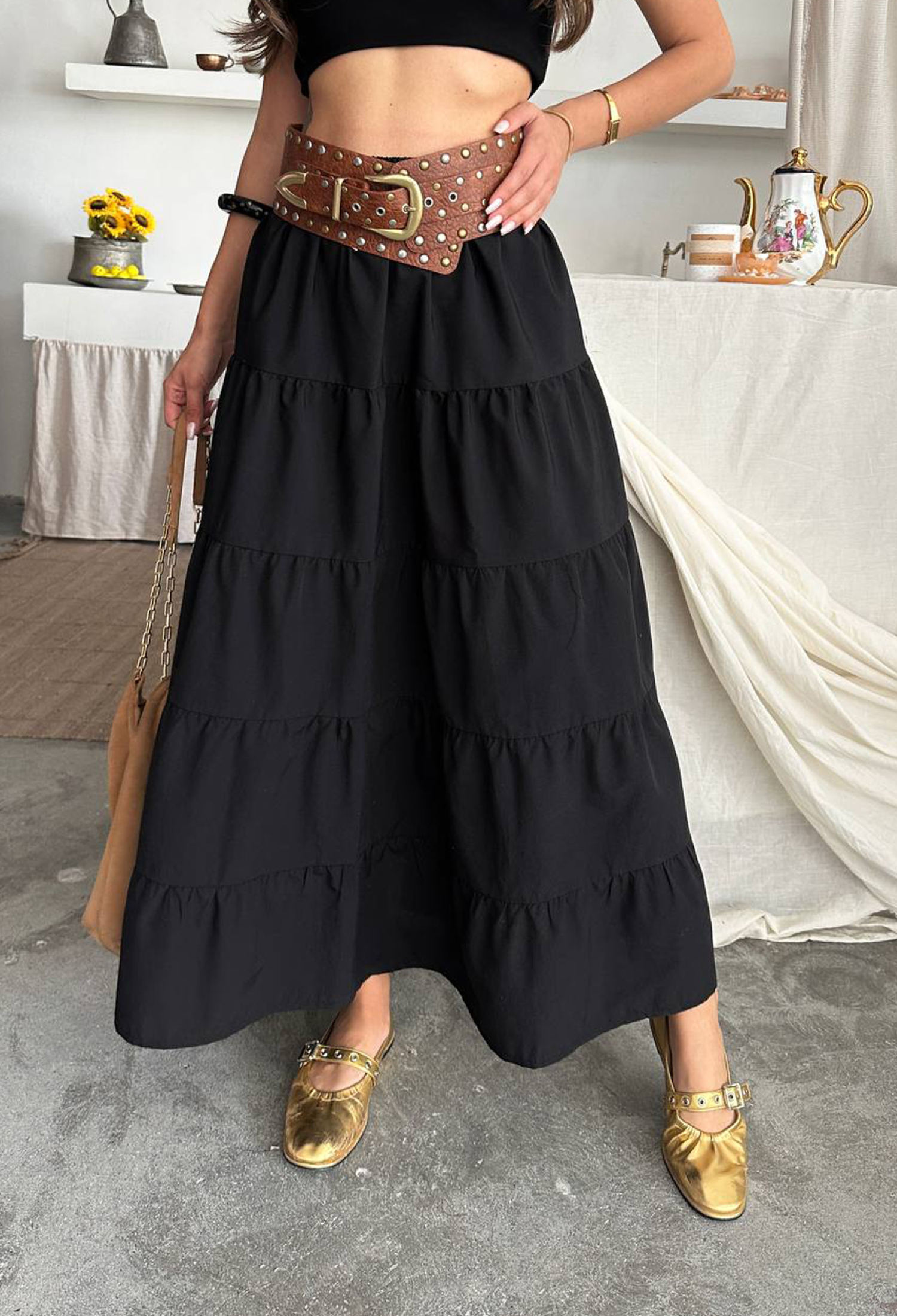 Boho Layered Maxi Skirt High Waist Pull On - Brand: Mode Roy - Women & Kids, Baby Clothes Wholesale - TheBS Women
