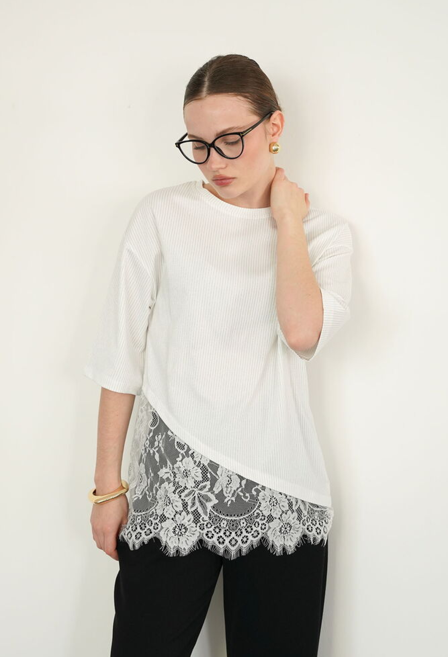 White Blouse With Floral & Plain DesignHalf Sleeve - Brand: Topshow - Women & Kids, Baby Clothes Wholesale - TheBS Women