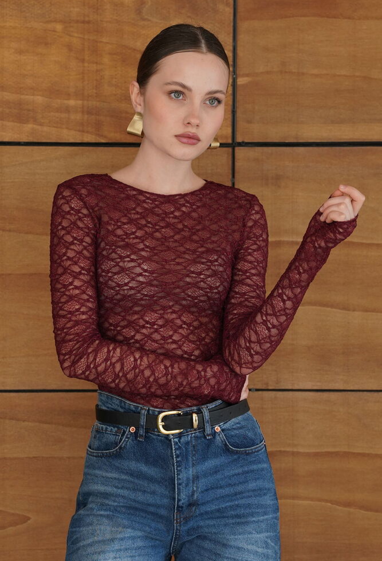 Claret Red Slim Fit Long Sleeve Blouse - Brand: Topshow - Women & Kids, Baby Clothes Wholesale - TheBS Women