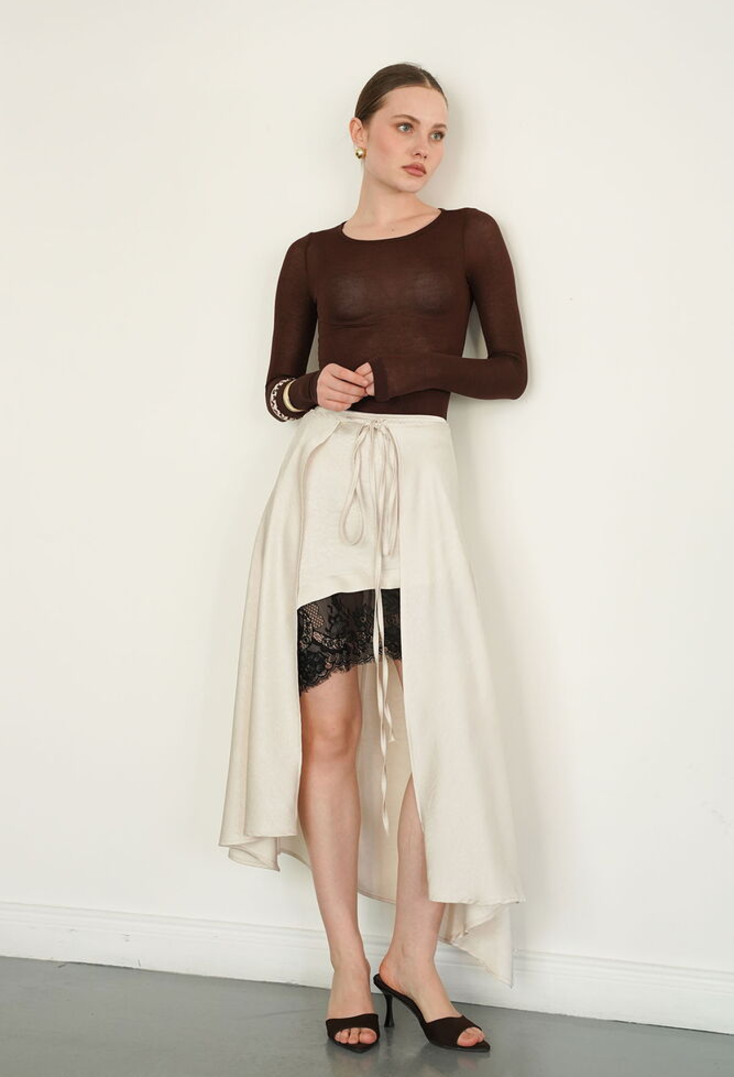 Beige Asymmetrical High Waist Midi Skirt - Brand: Topshow - Women & Kids, Baby Clothes Wholesale - TheBS Women