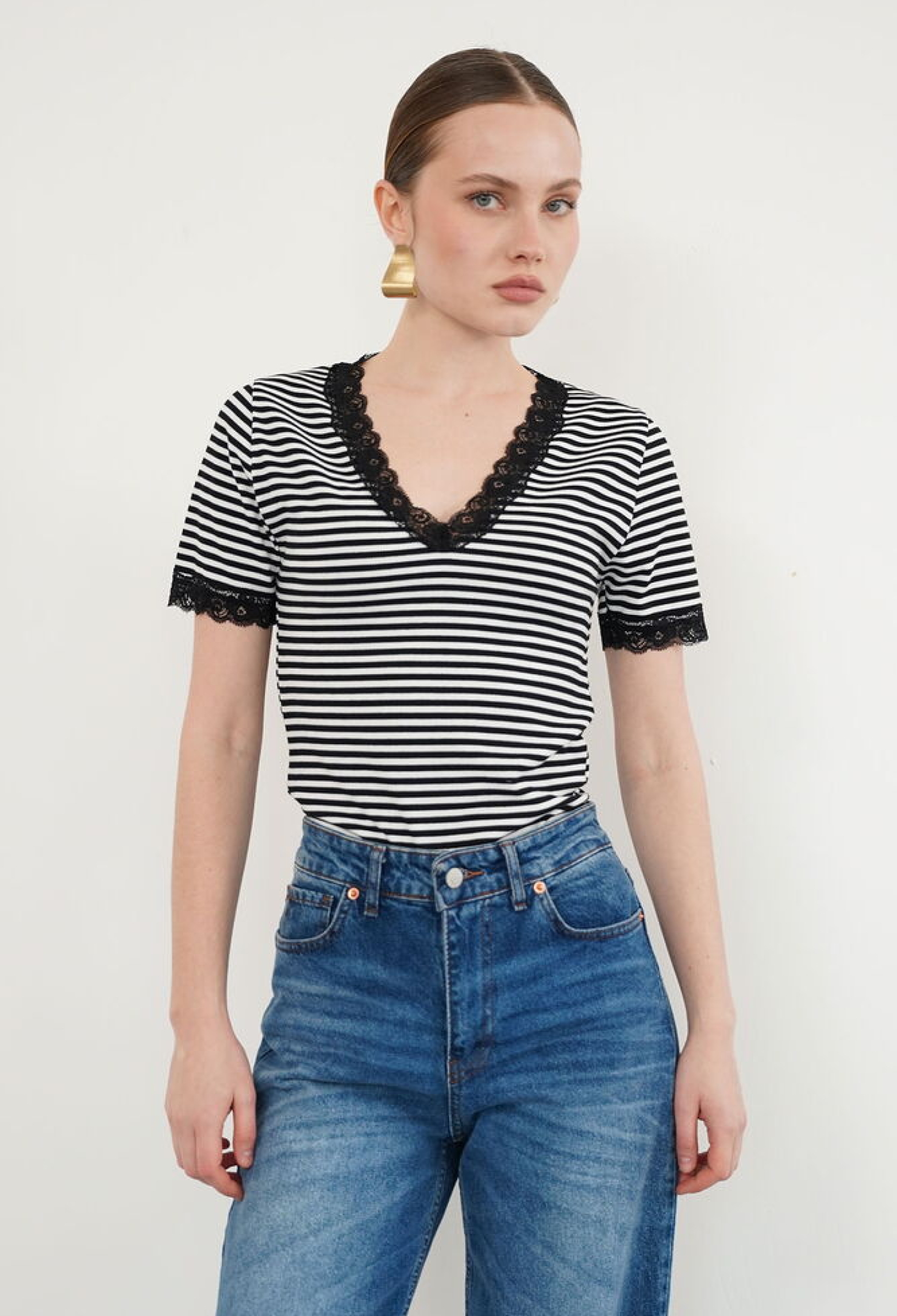 Striped V-Neck Slim Fit Blouse - Brand: Topshow - Women & Kids, Baby Clothes Wholesale - TheBS Women
