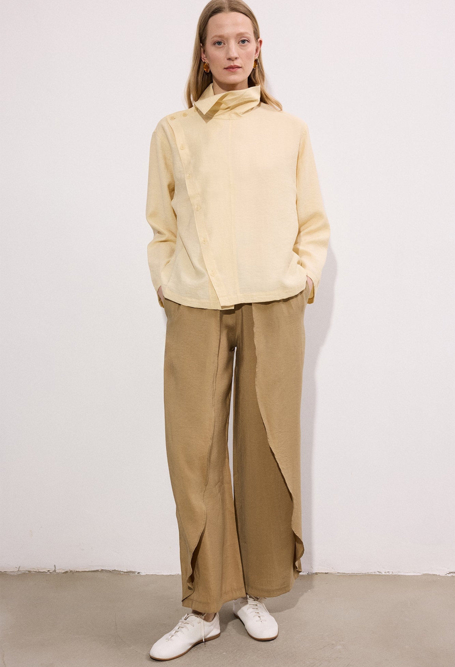 Khaki Palazzo Pants Wide Leg Pull On - Brand: Touche Prive - Women & Kids, Baby Clothes Wholesale - TheBS Women