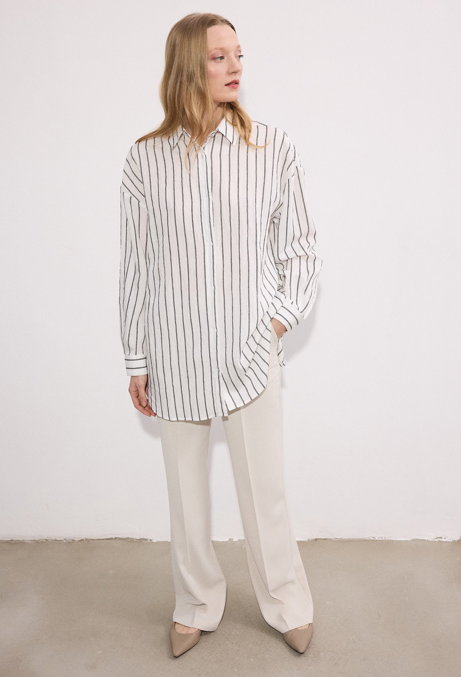 Oversized Fit Striped Polo Neck Shirt - Brand: Touche Prive - Women & Kids, Baby Clothes Wholesale - TheBS Women