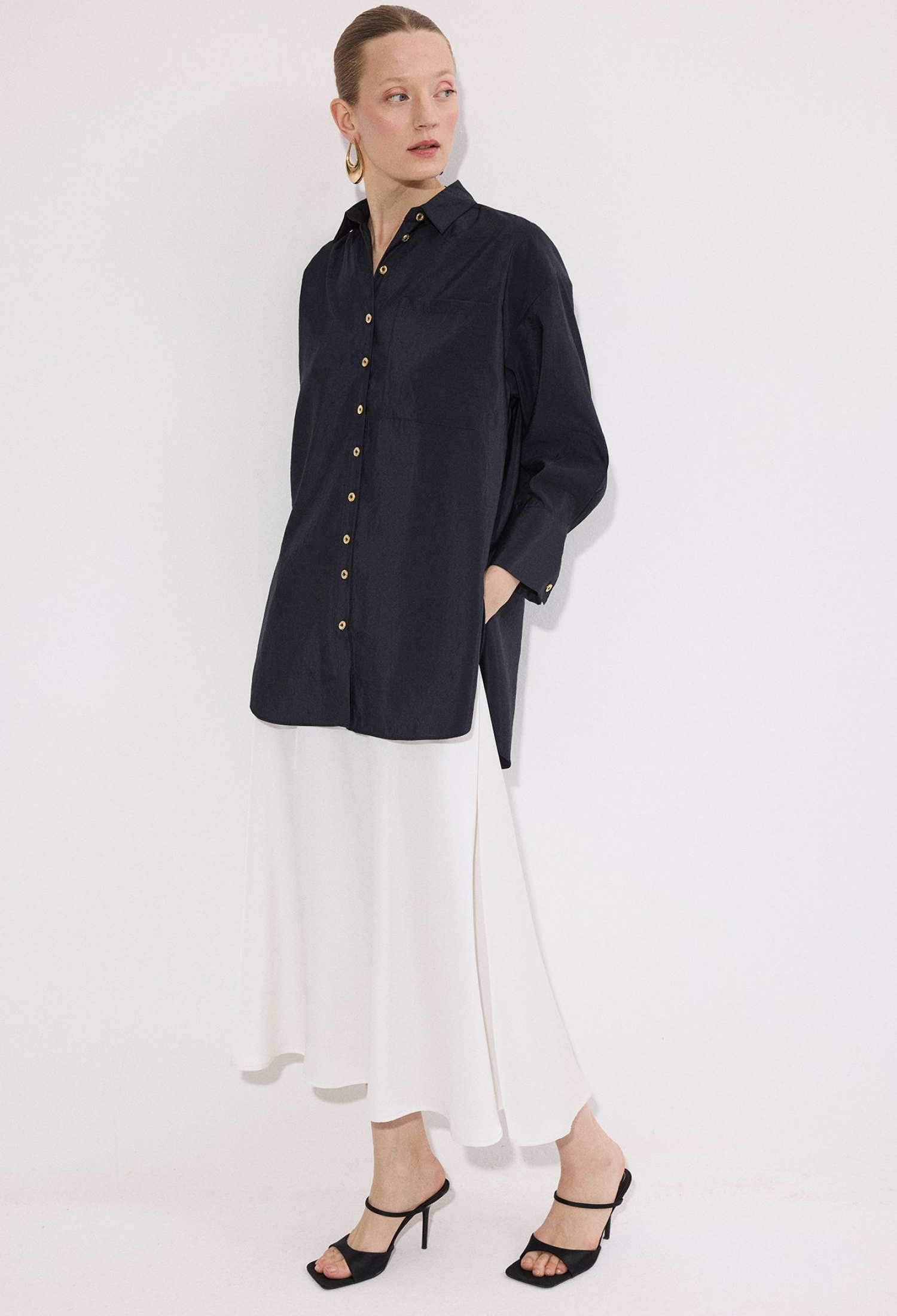 Black Oversized Fit Buttoned Polo Neck Shirt - Brand: Touche Prive - Women & Kids, Baby Clothes Wholesale - TheBS Women