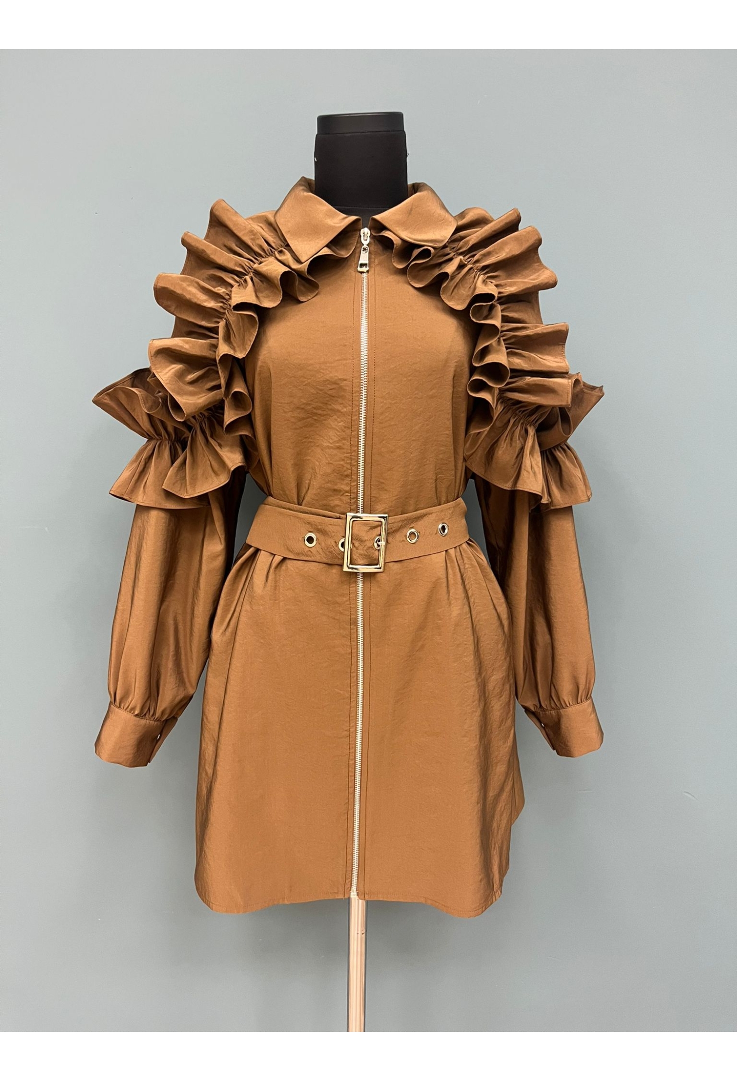 Elegant Brown Trenchcoat With Zip Up Closure - Brand: SOUL - Women & Kids, Baby Clothes Wholesale - TheBS Women