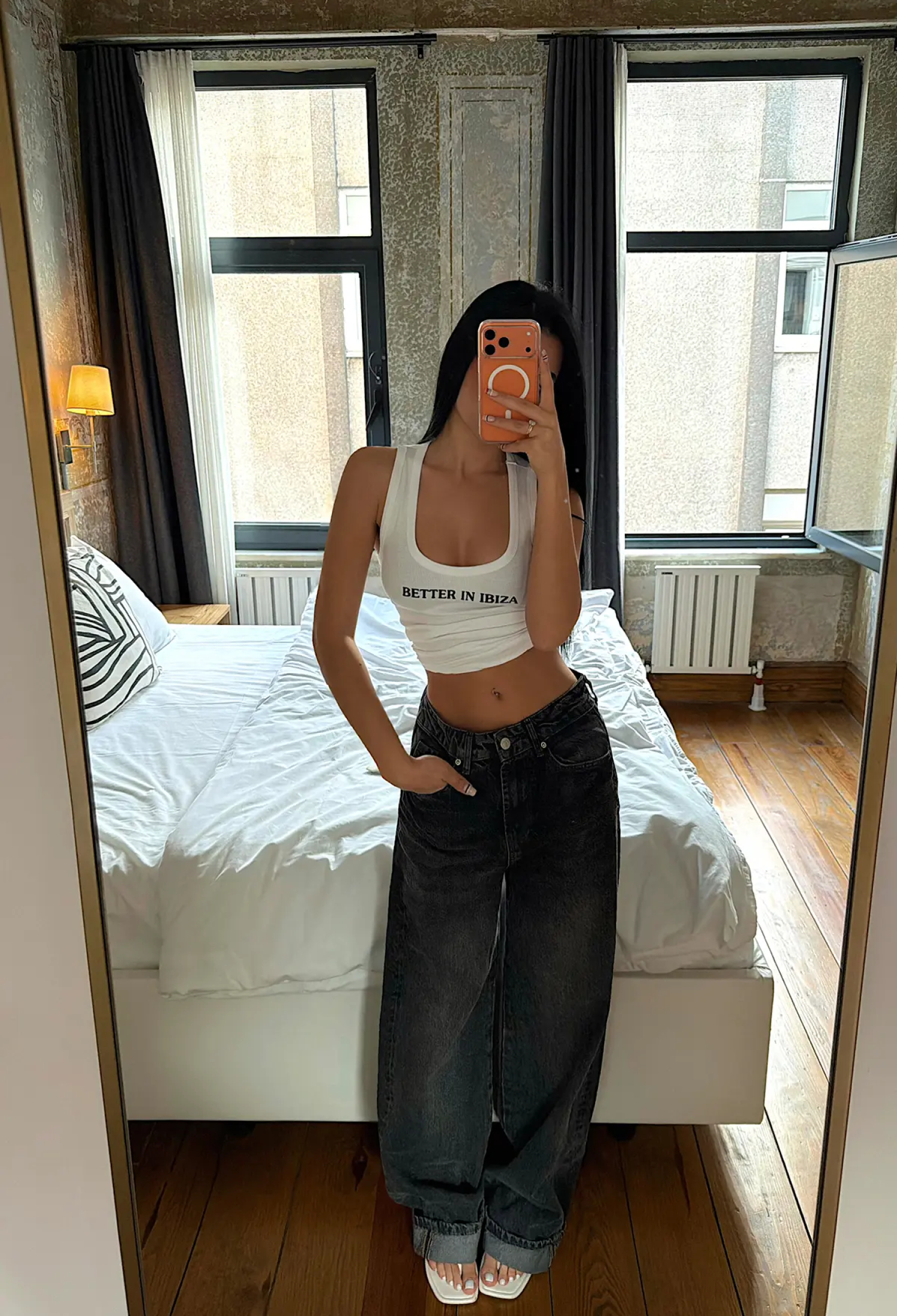 Black Mom Jeans With Wide Leg And Buttoned Closure - Brand: EYYO ATELIER - Women & Kids, Baby Clothes Wholesale - TheBS Women