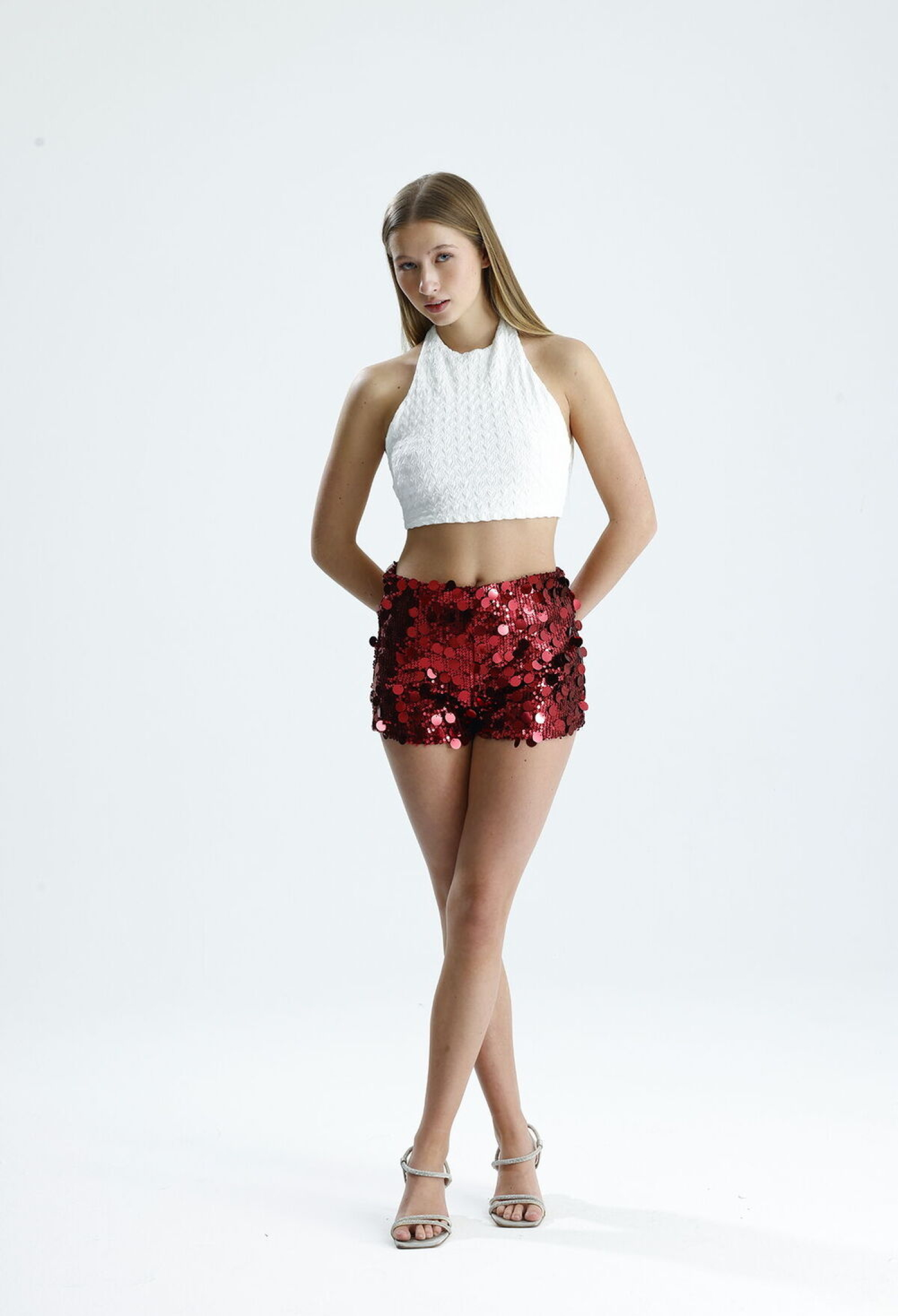 Red Sequined Athletic High Waist Shorts - Brand: SENSE - Women & Kids, Baby Clothes Wholesale - TheBS Women