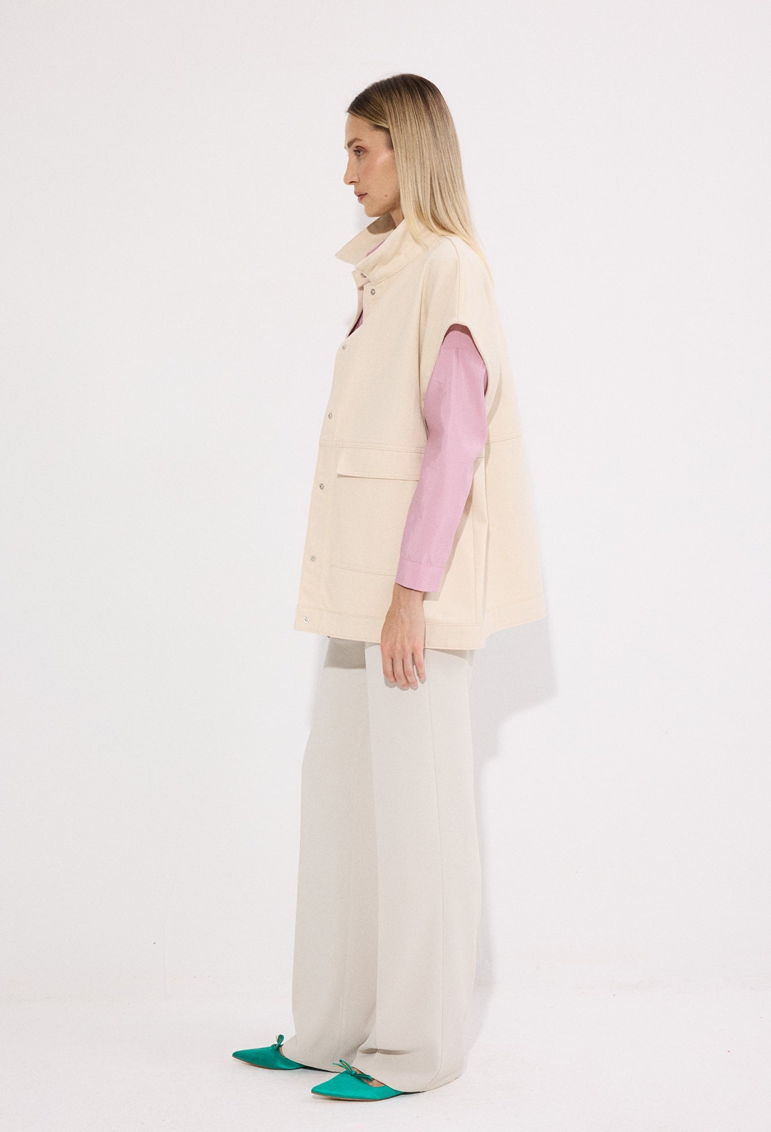 Beige Oversized Fit Casual Elegant Vest - Brand: Touche Prive - Women & Kids, Baby Clothes Wholesale - TheBS Women