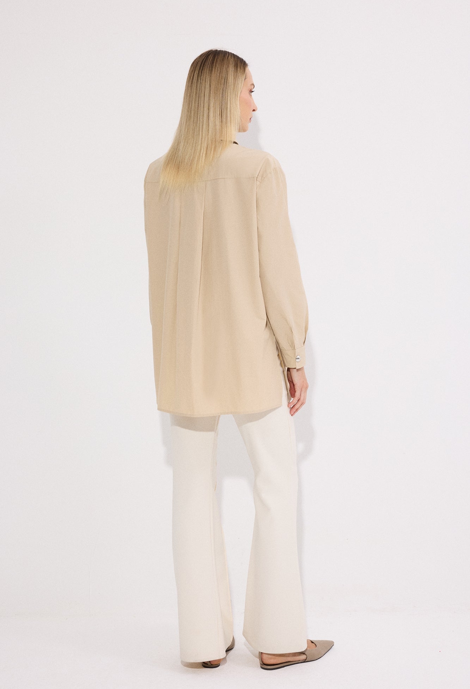 Beige Oversized Fit Shirt With Notched Neck - Brand: Touche Prive - Women & Kids, Baby Clothes Wholesale - TheBS Women