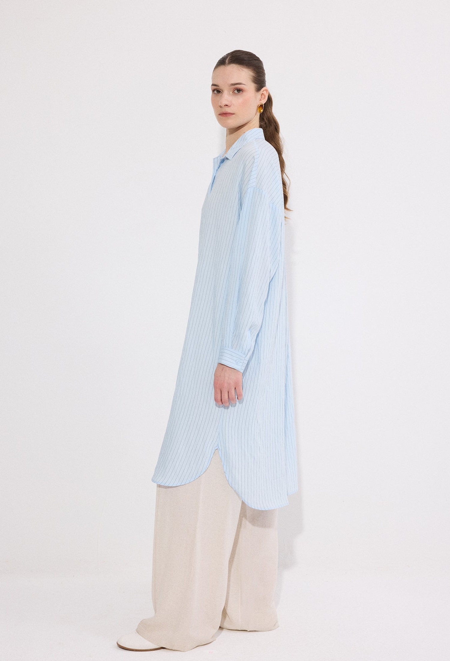 Striped Oversized Fit Shirt With Shawl Collar - Brand: Touche Prive - Women & Kids, Baby Clothes Wholesale - TheBS Women