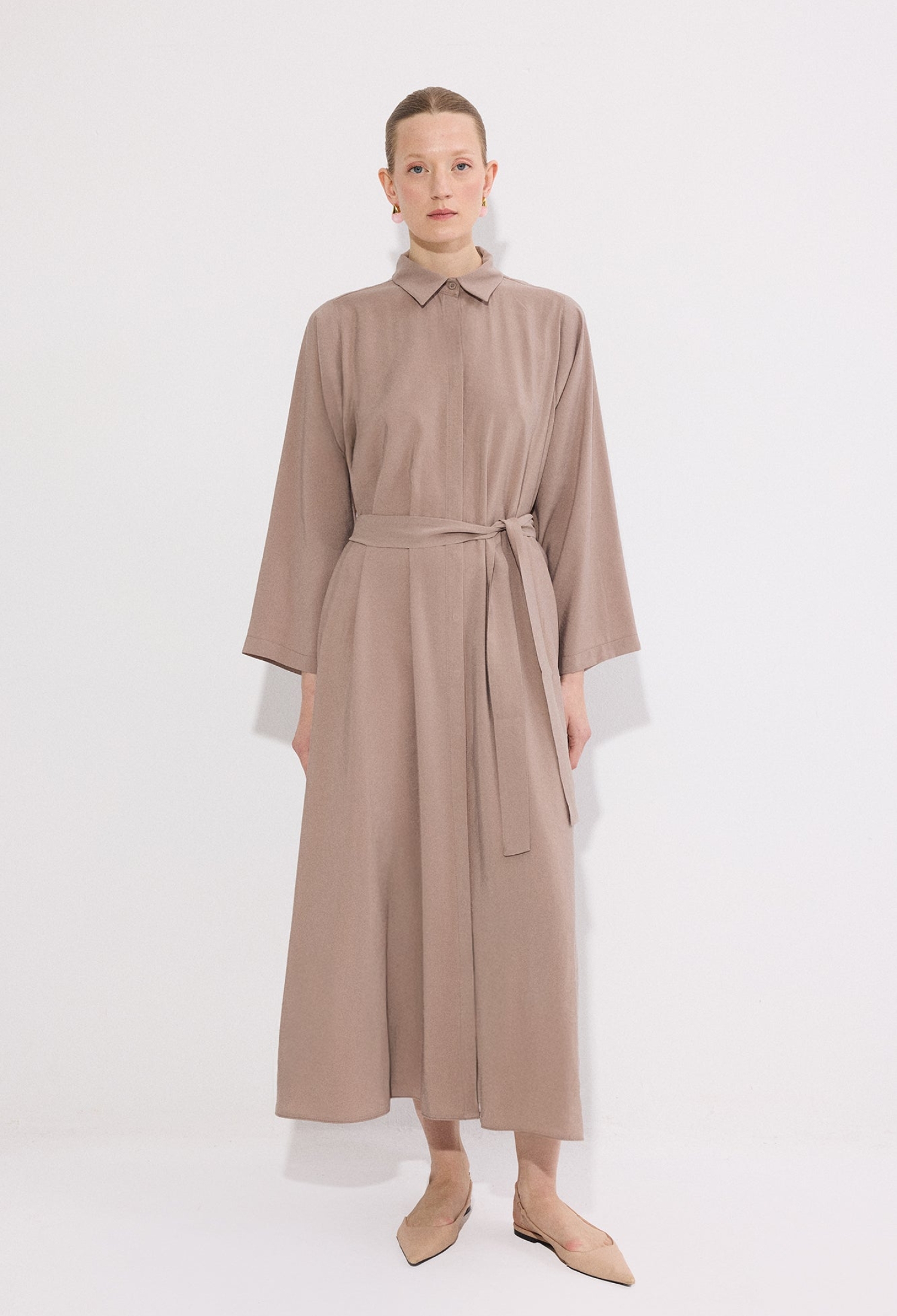 Beige Modest Elegant Casual Formal Shirt Dress - Brand: Touche Prive - Women & Kids, Baby Clothes Wholesale - TheBS Women