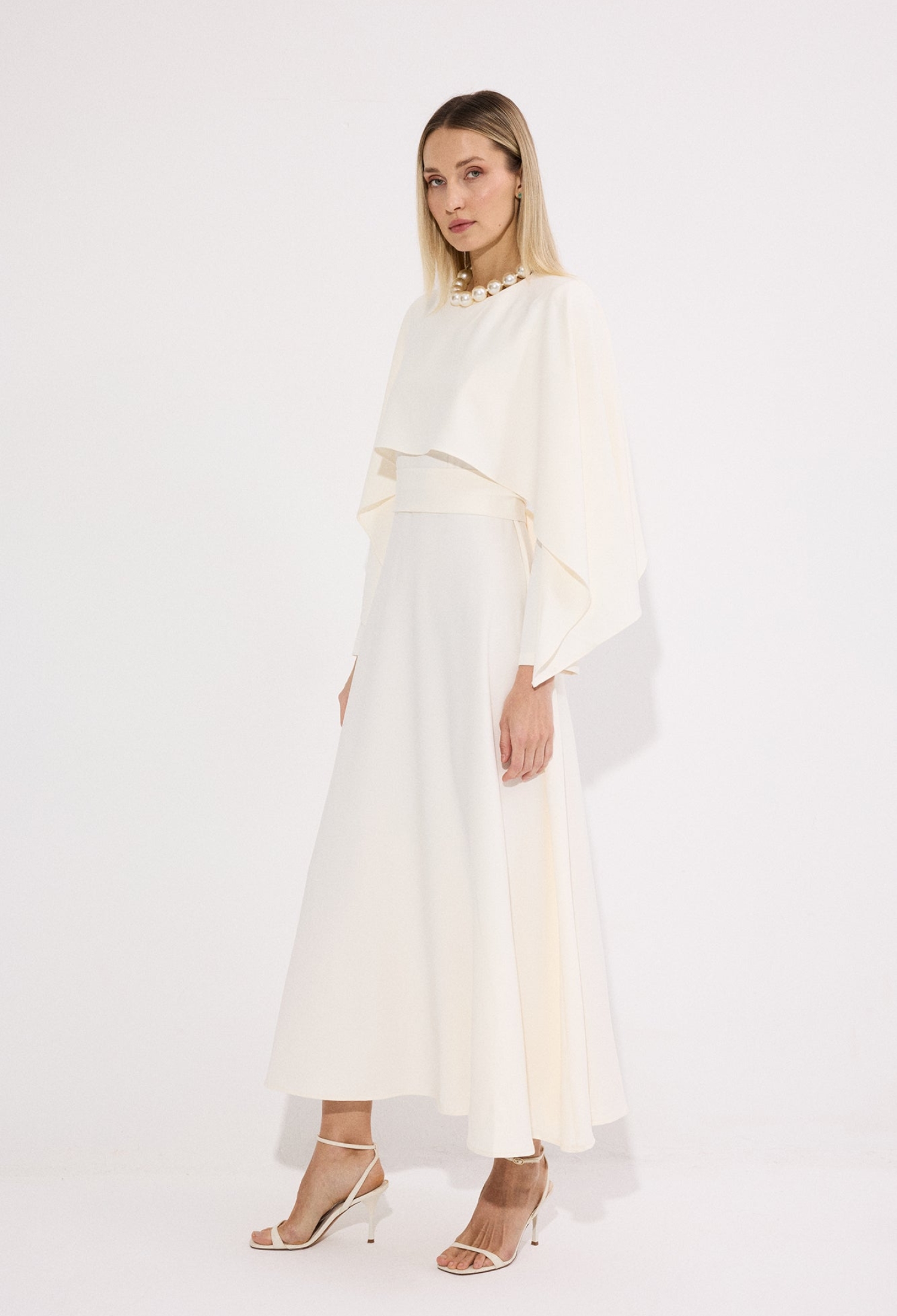 Elegant White Dress With Cape Sleeves - Brand: Touche Prive - Women & Kids, Baby Clothes Wholesale - TheBS Women