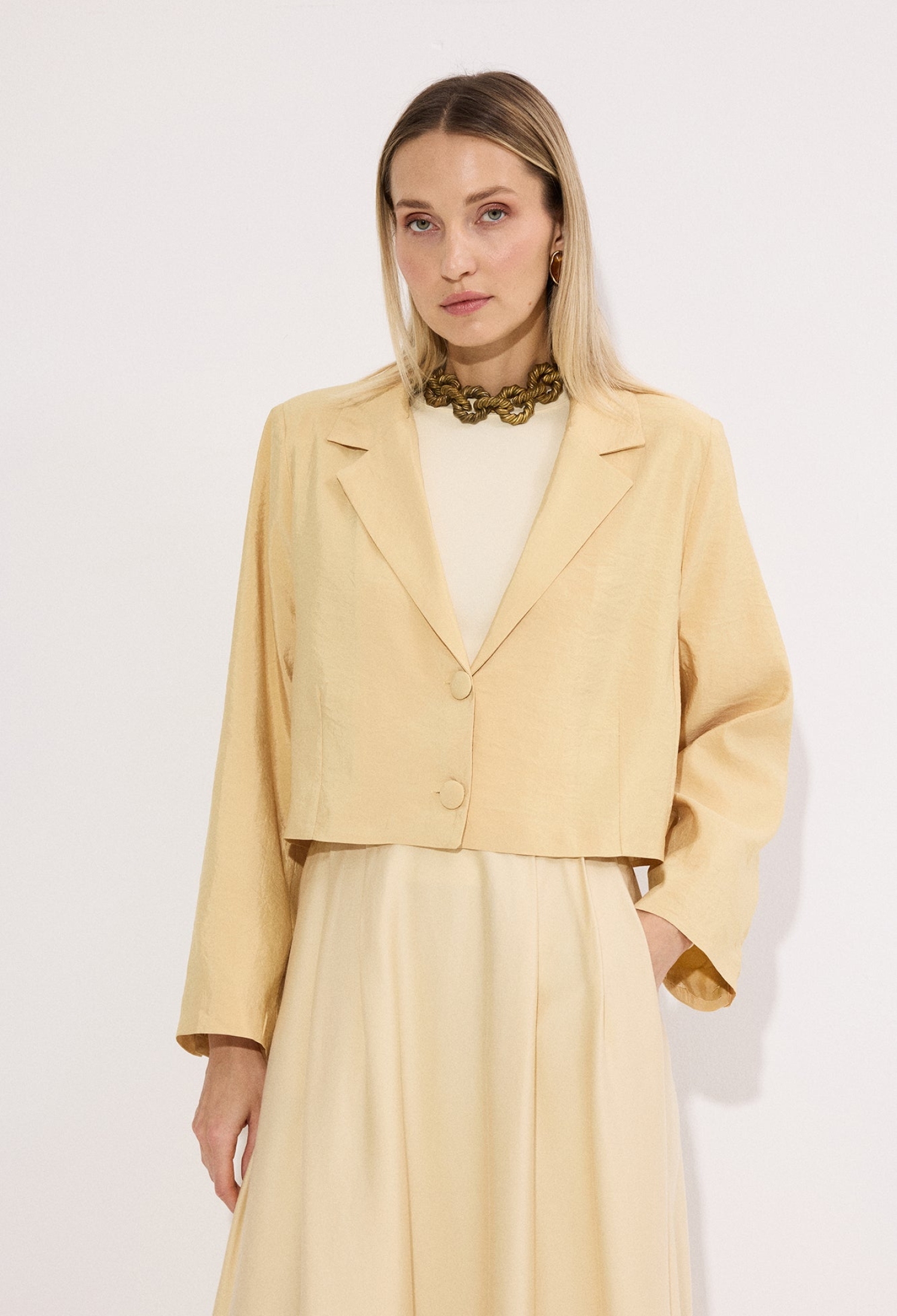 Beige Formal Elegant Single-Breasted Blazer Jacket - Brand: Touche Prive - Women & Kids, Baby Clothes Wholesale - TheBS Women