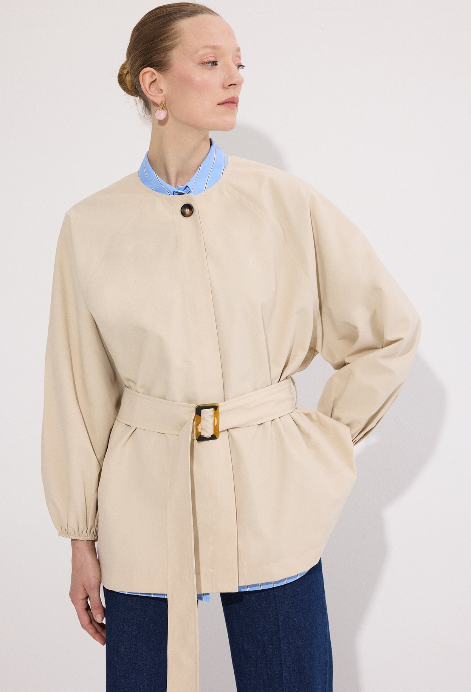Beige Trenchcoat - Classic Single-Breasted Elegance - Brand: Touche Prive - Women & Kids, Baby Clothes Wholesale - TheBS Women