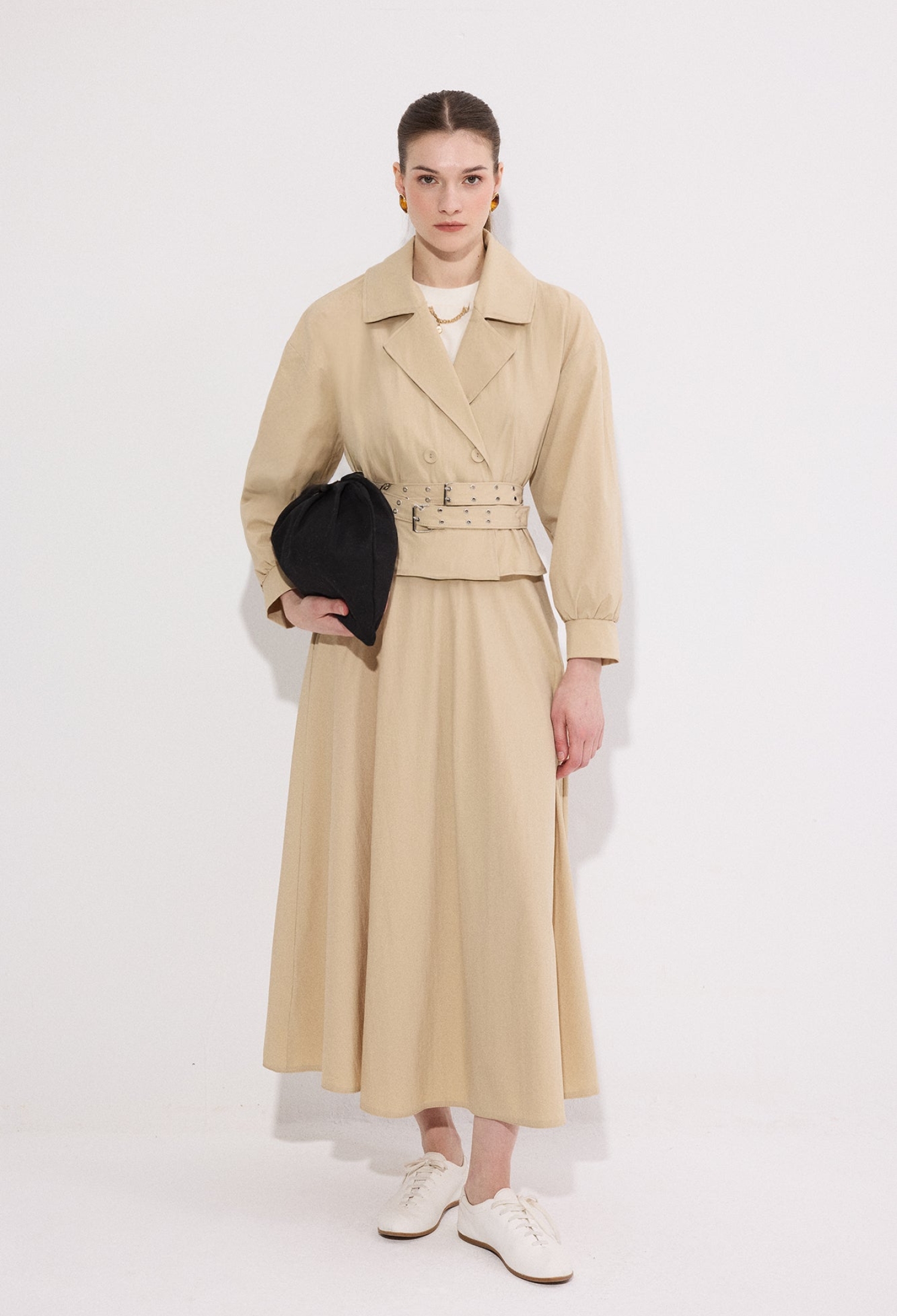 Beige Elegant Buttoned Set With Maxi Flared Skirt - Brand: Touche Prive - Women & Kids, Baby Clothes Wholesale - TheBS Women