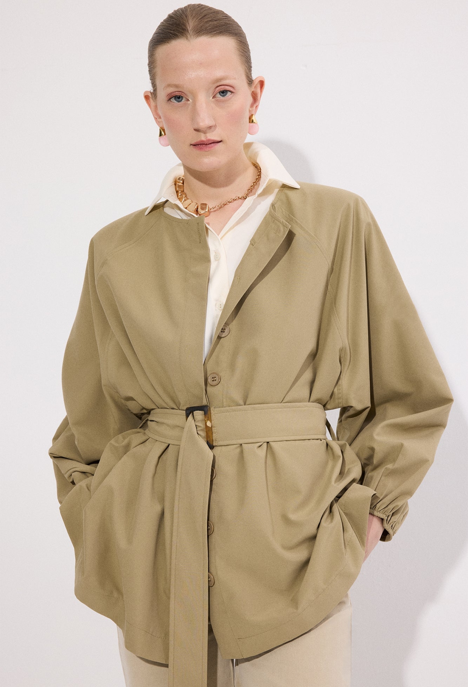 Beige Trenchcoat Single-Breasted With Point Collar - Brand: Touche Prive - Women & Kids, Baby Clothes Wholesale - TheBS Women