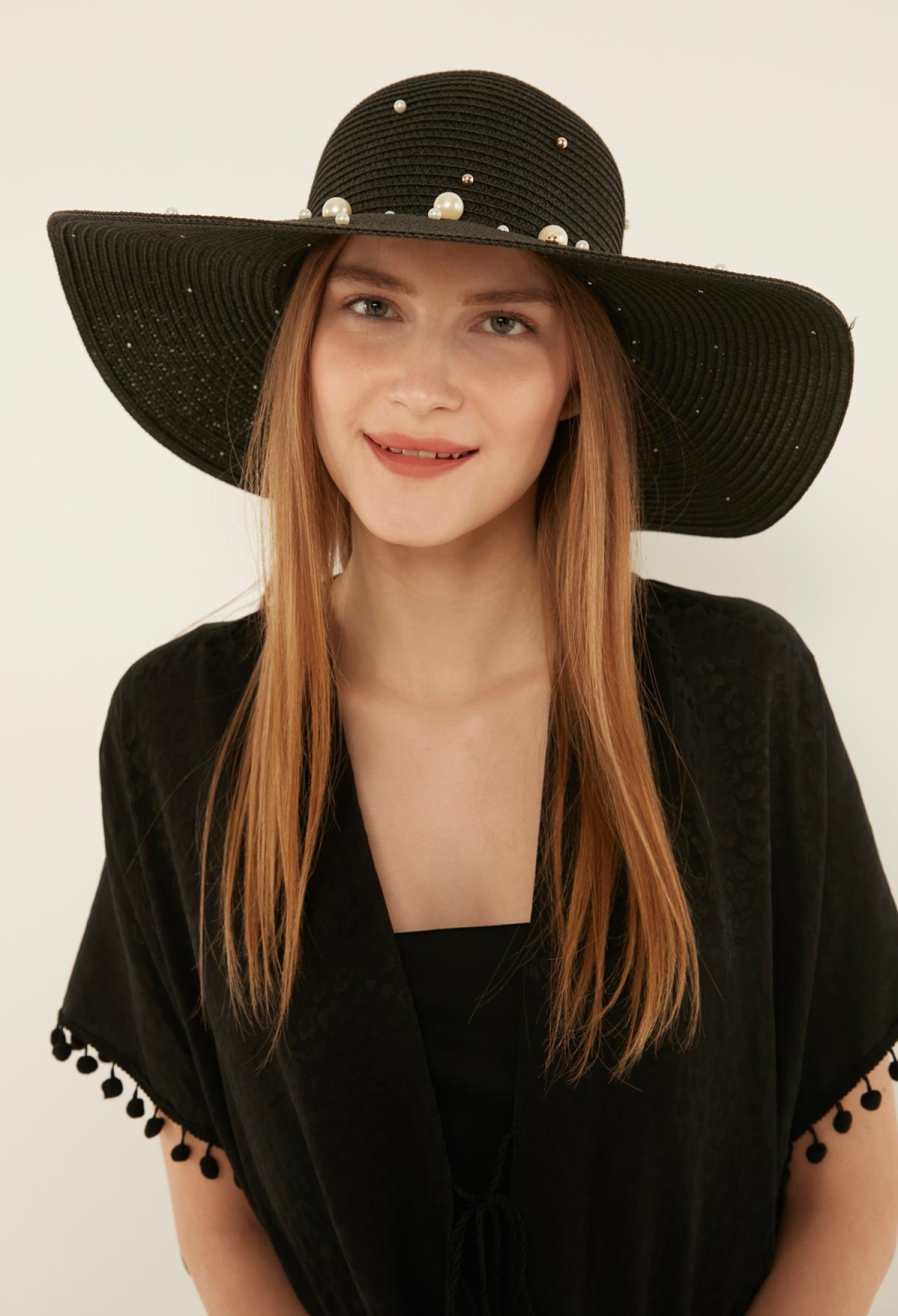 Wide Straw Hat With Pearls - Brand: Axesoire - Women & Kids, Baby Clothes Wholesale - TheBS Women