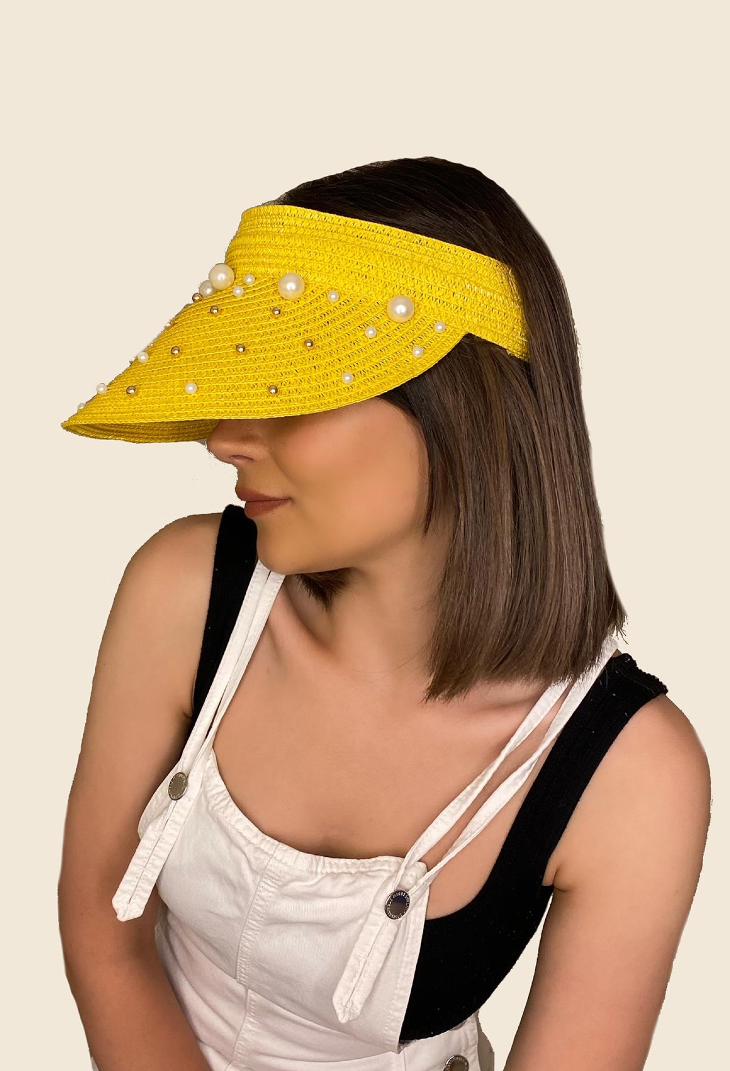 Straw Visor Hat With Pearls - Brand: Axesoire - Women & Kids, Baby Clothes Wholesale - TheBS Women