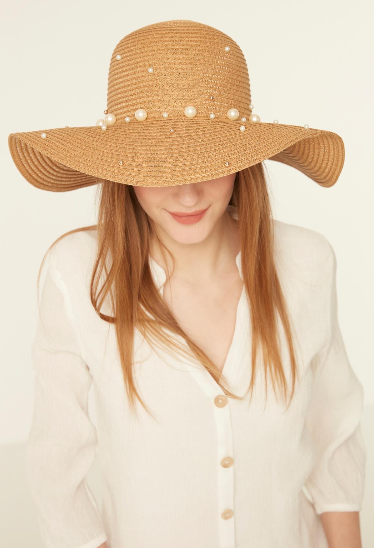 Wide Straw Hat With Pearls - Brand: Axesoire - Women & Kids, Baby Clothes Wholesale - TheBS Women