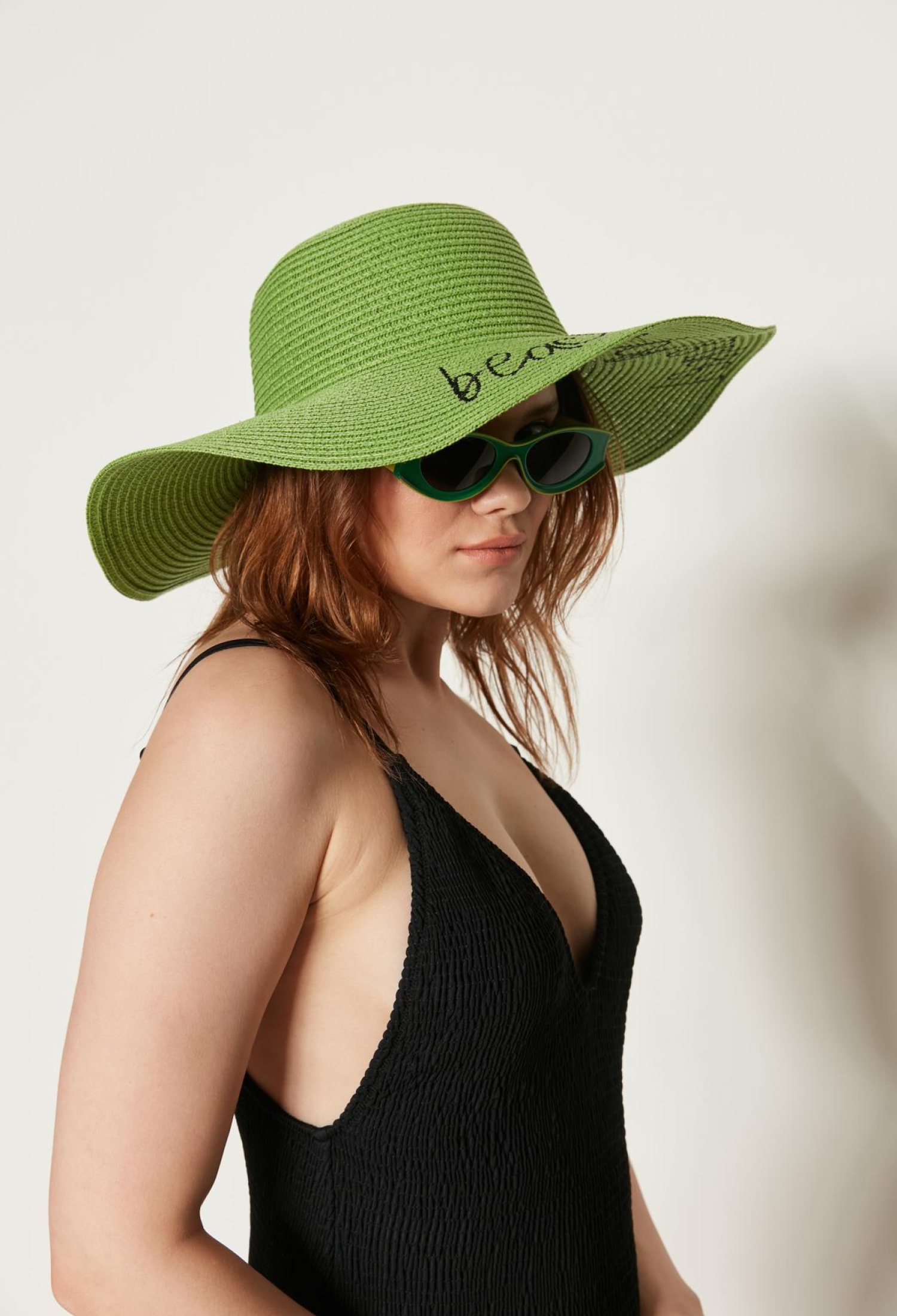 Beach Please Written Straw Flared Hat - Brand: Axesoire - Women & Kids, Baby Clothes Wholesale - TheBS Women