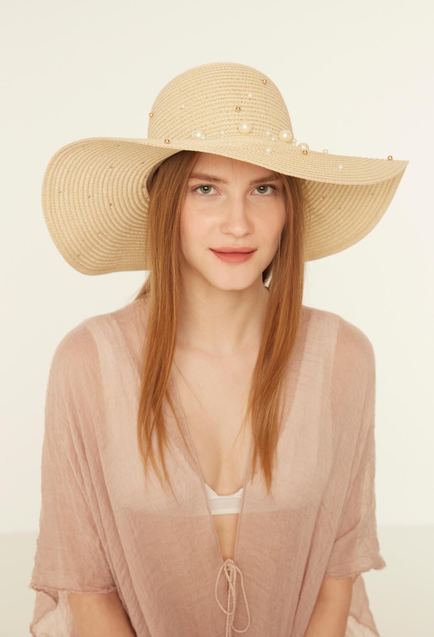 Wide Straw Hat With Pearls - Brand: Axesoire - Women & Kids, Baby Clothes Wholesale - TheBS Women