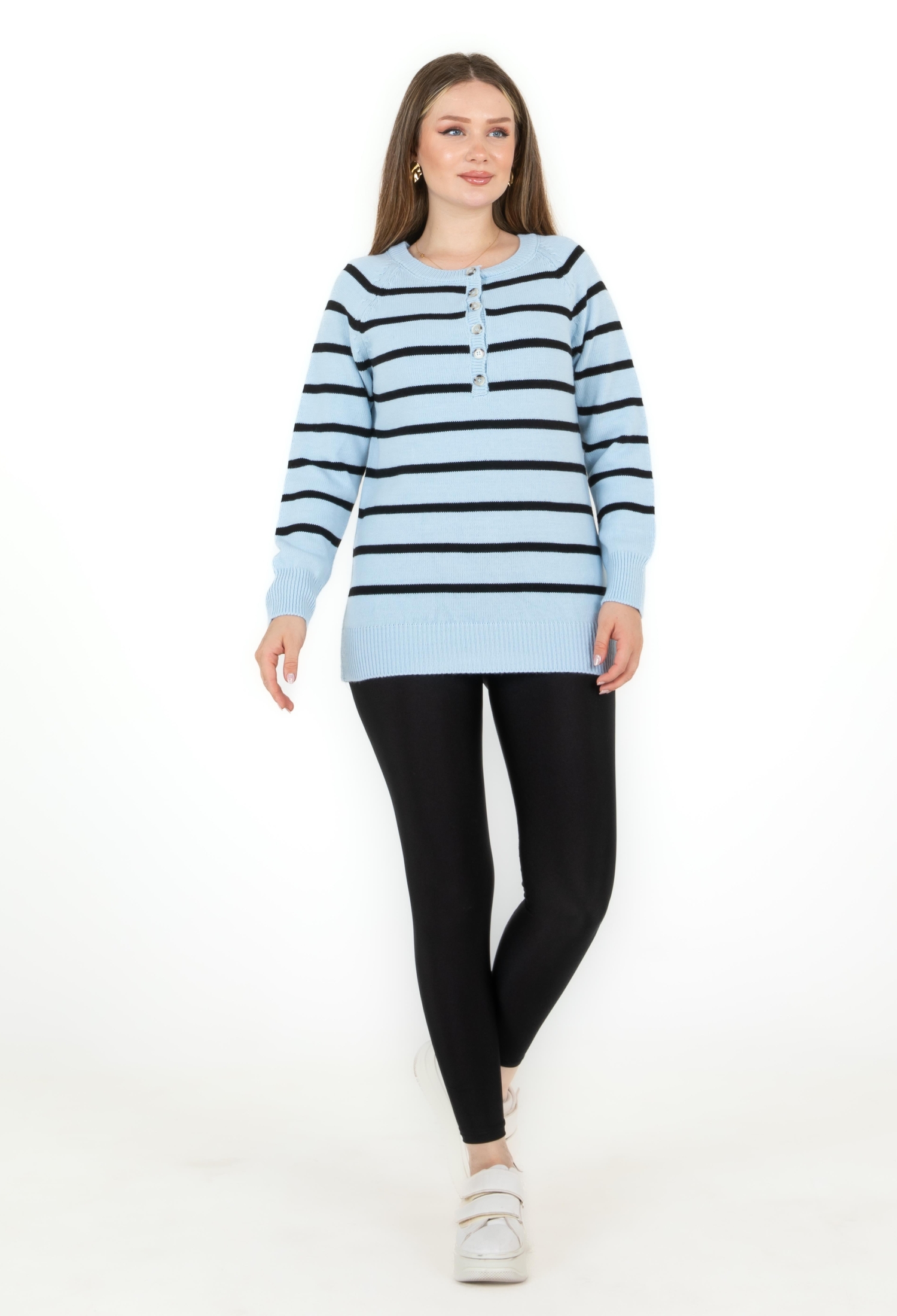 Striped Wide Placket Collar Sweater - Brand: Sortie Collection - Women & Kids, Baby Clothes Wholesale - TheBS Women