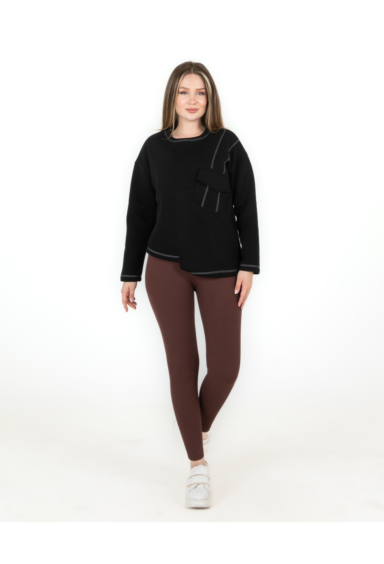 Asymmetric Pocket Three Thread Sweater - Brand: Sortie Collection - Women & Kids, Baby Clothes Wholesale - TheBS Women