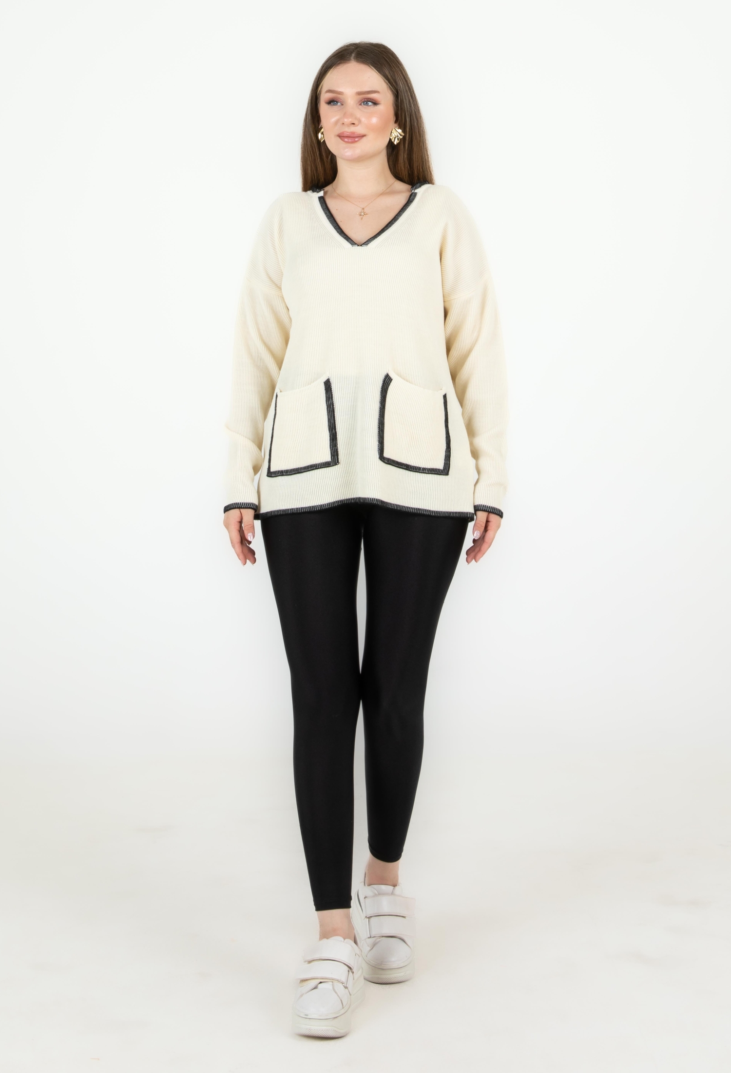 V Neck Pocket Sweater - Brand: Sortie Collection - Women & Kids, Baby Clothes Wholesale - TheBS Women