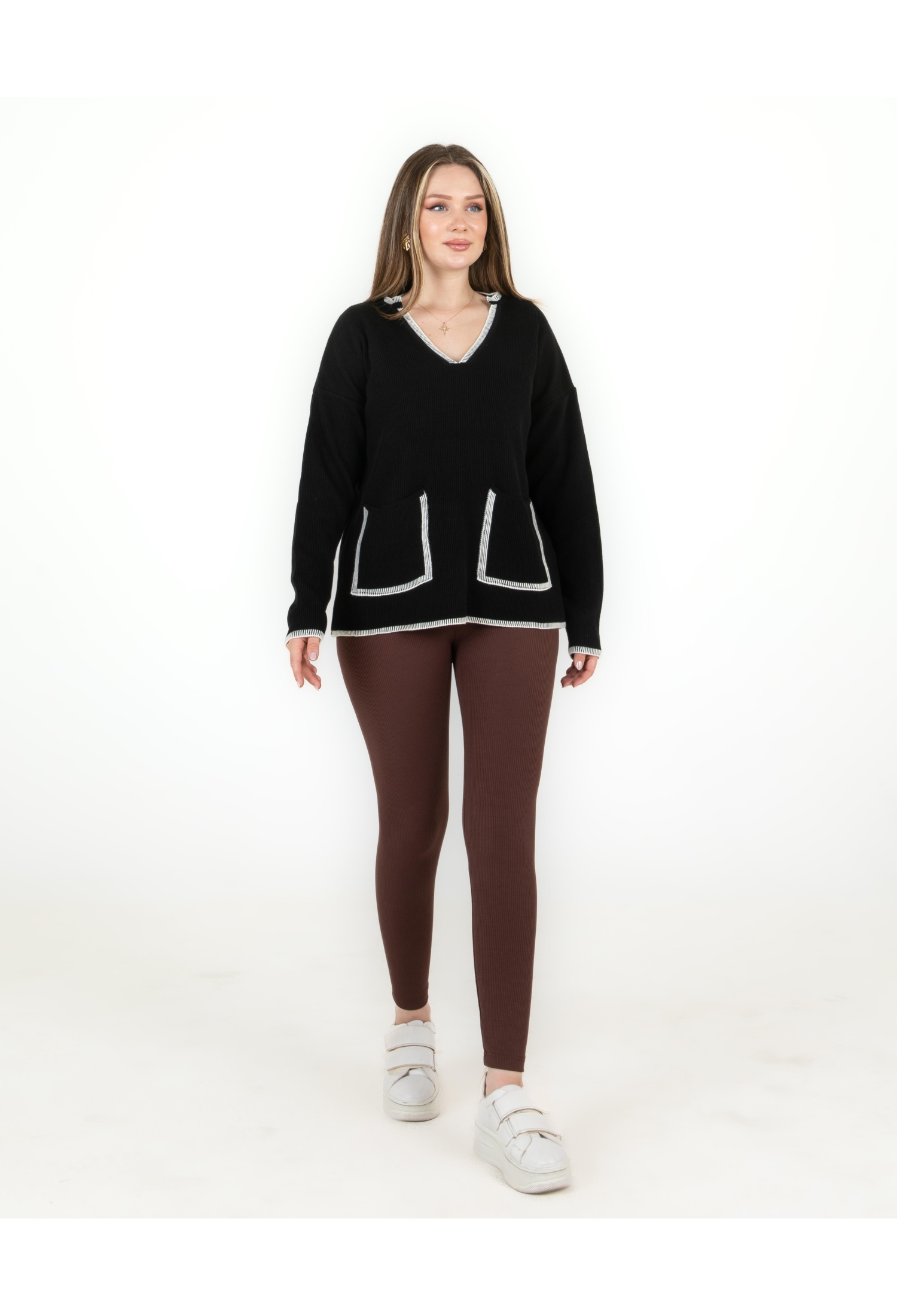 V Neck Pocket Sweater - Brand: Sortie Collection - Women & Kids, Baby Clothes Wholesale - TheBS Women