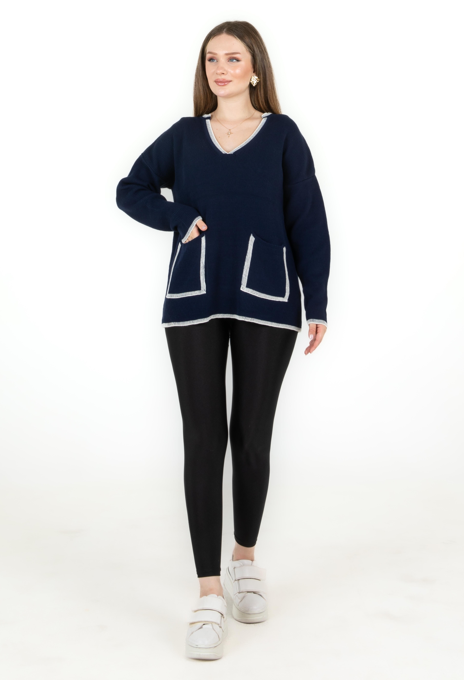 V Neck Pocket Sweater - Brand: Sortie Collection - Women & Kids, Baby Clothes Wholesale - TheBS Women