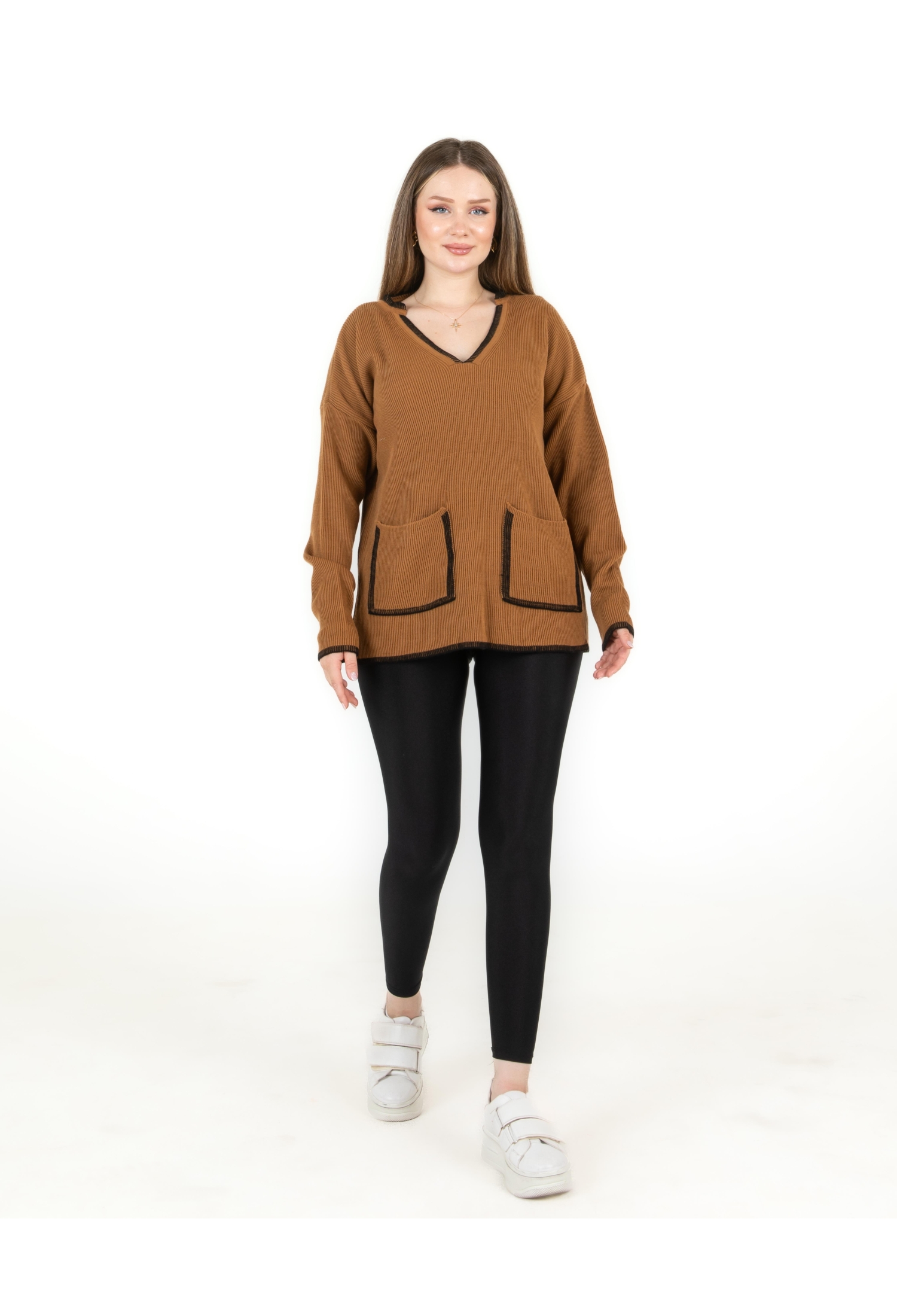 V Neck Pocket Sweater Soil - Brand: Sortie Collection - Women & Kids, Baby Clothes Wholesale - TheBS Women
