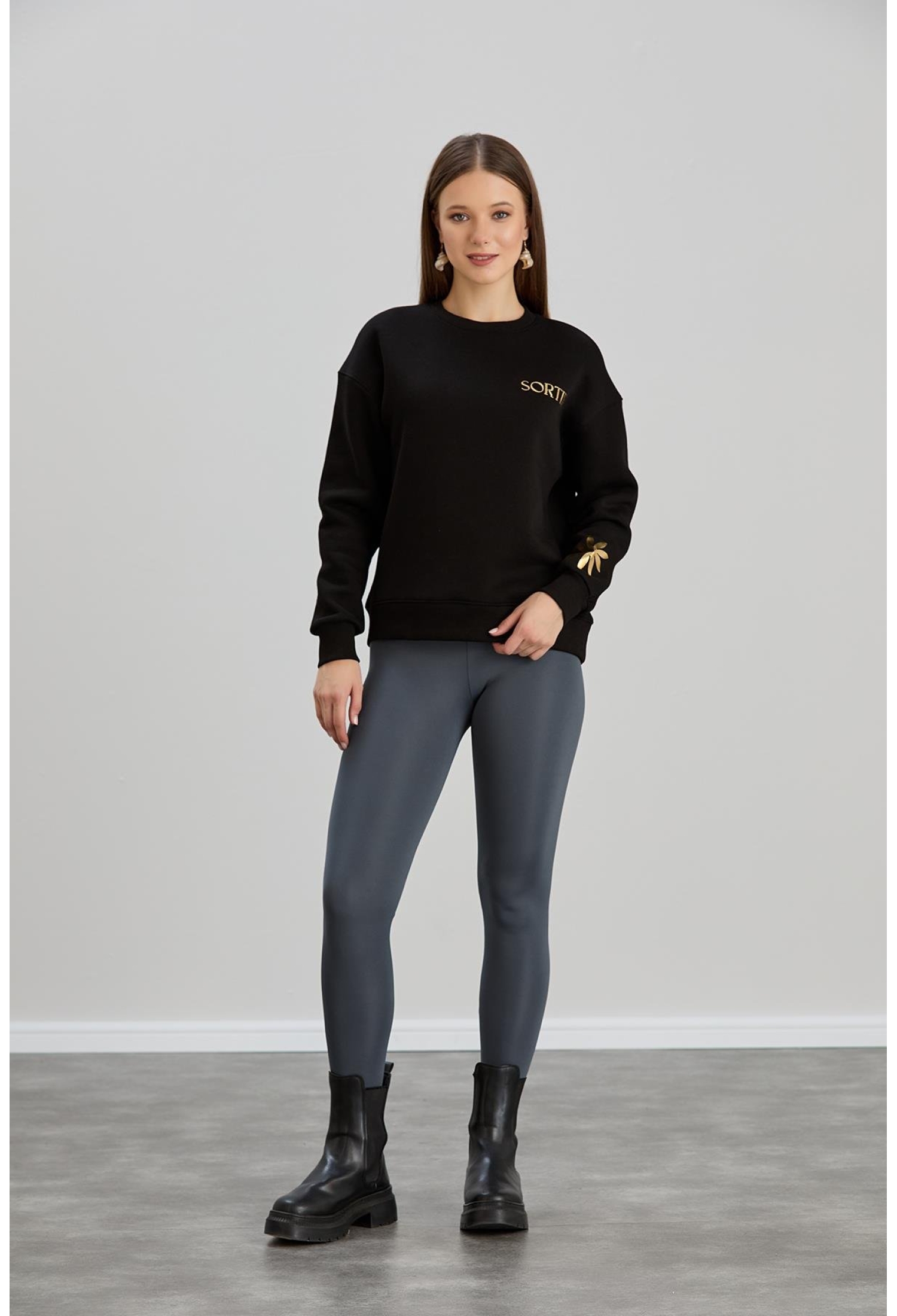 Foil Printed Crew Neck Three Thread Sweater - Brand: Sortie Collection - Women & Kids, Baby Clothes Wholesale - TheBS Women