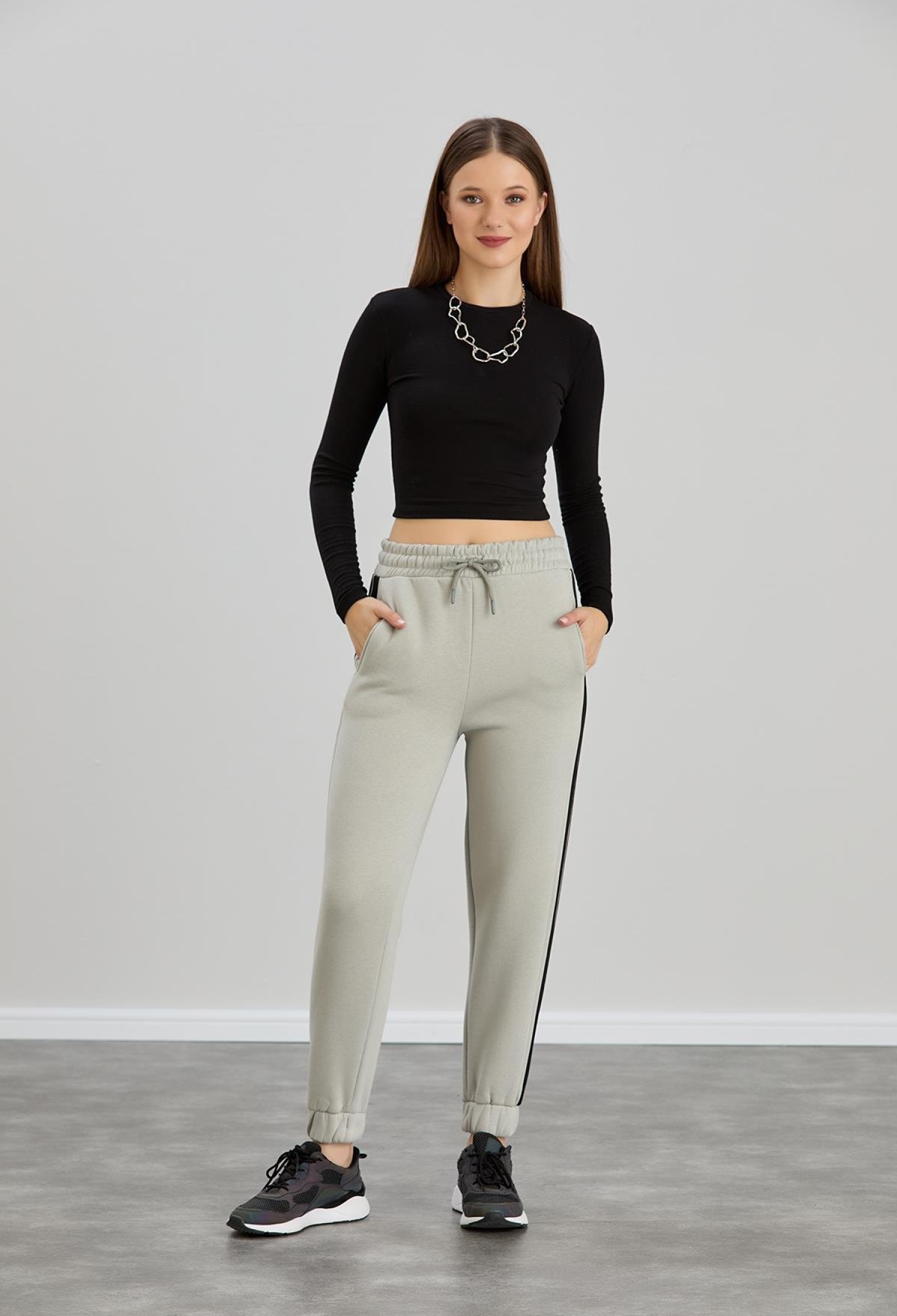 Side Striped Leg Elastic Three Thread Sweatpants Gray - Brand: Sortie Collection - Women & Kids, Baby Clothes Wholesale - TheBS Women