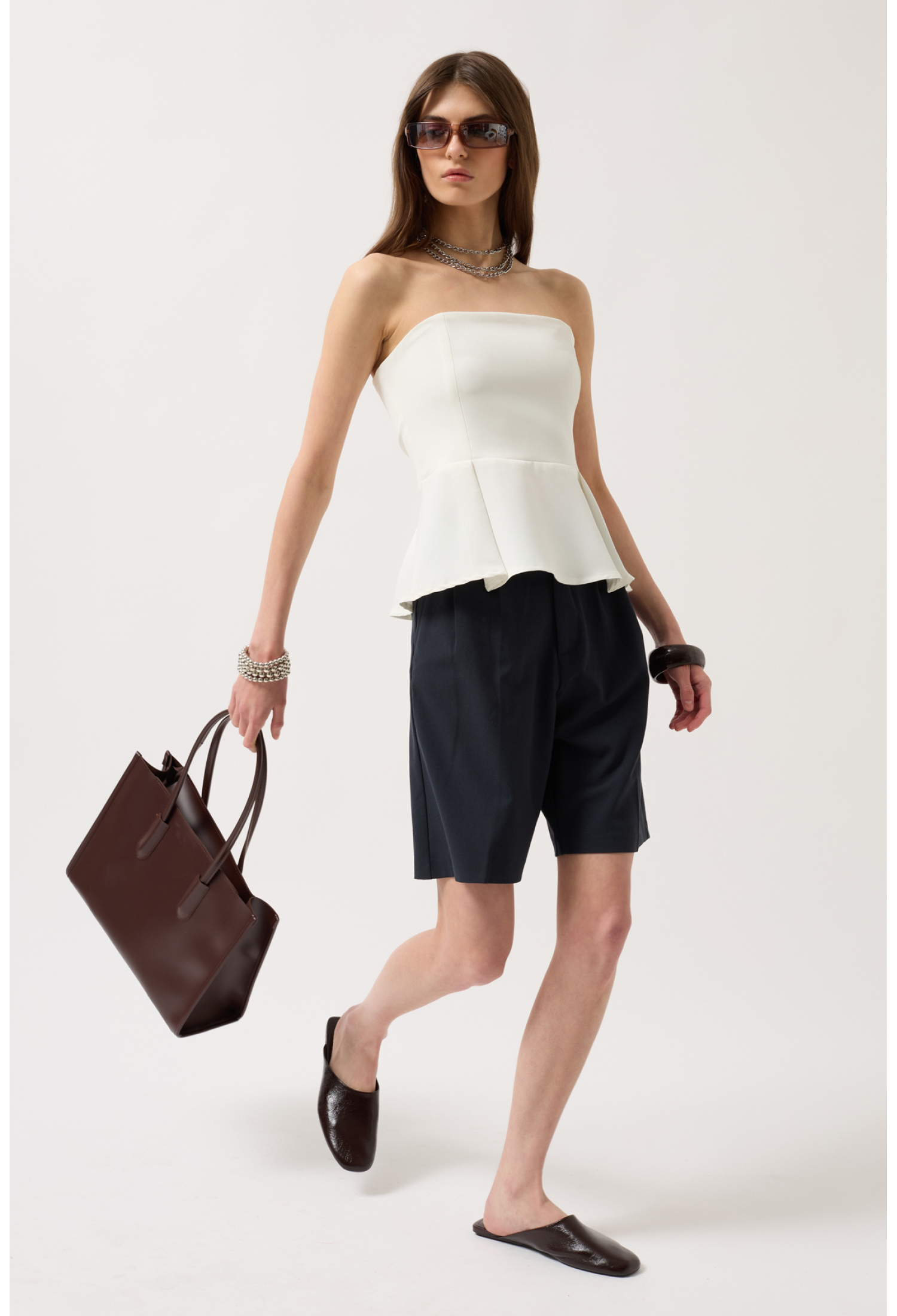 Pleated Strapless Blouse