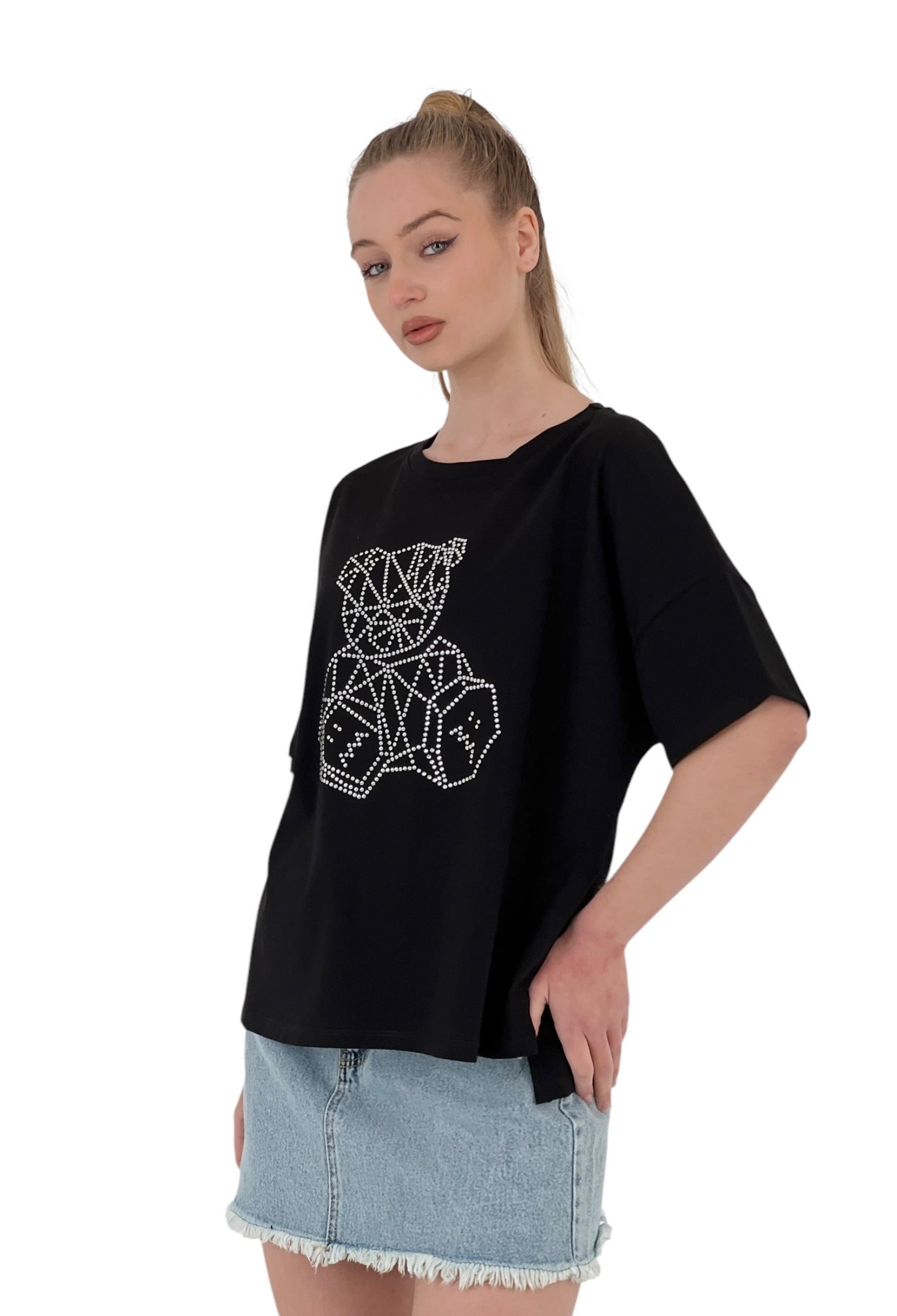 Teddy Bear Stone Printed Short Sleeve LooseT-Shirt - Brand: MISS POEM - Women & Kids, Baby Clothes Wholesale - TheBS Women