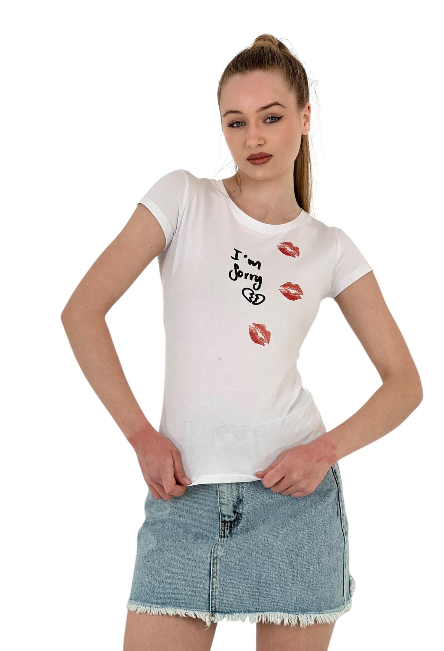 Kiss Printed Short Sleeve SkinnyT-Shirt - Brand: MISS POEM - Women & Kids, Baby Clothes Wholesale - TheBS Women