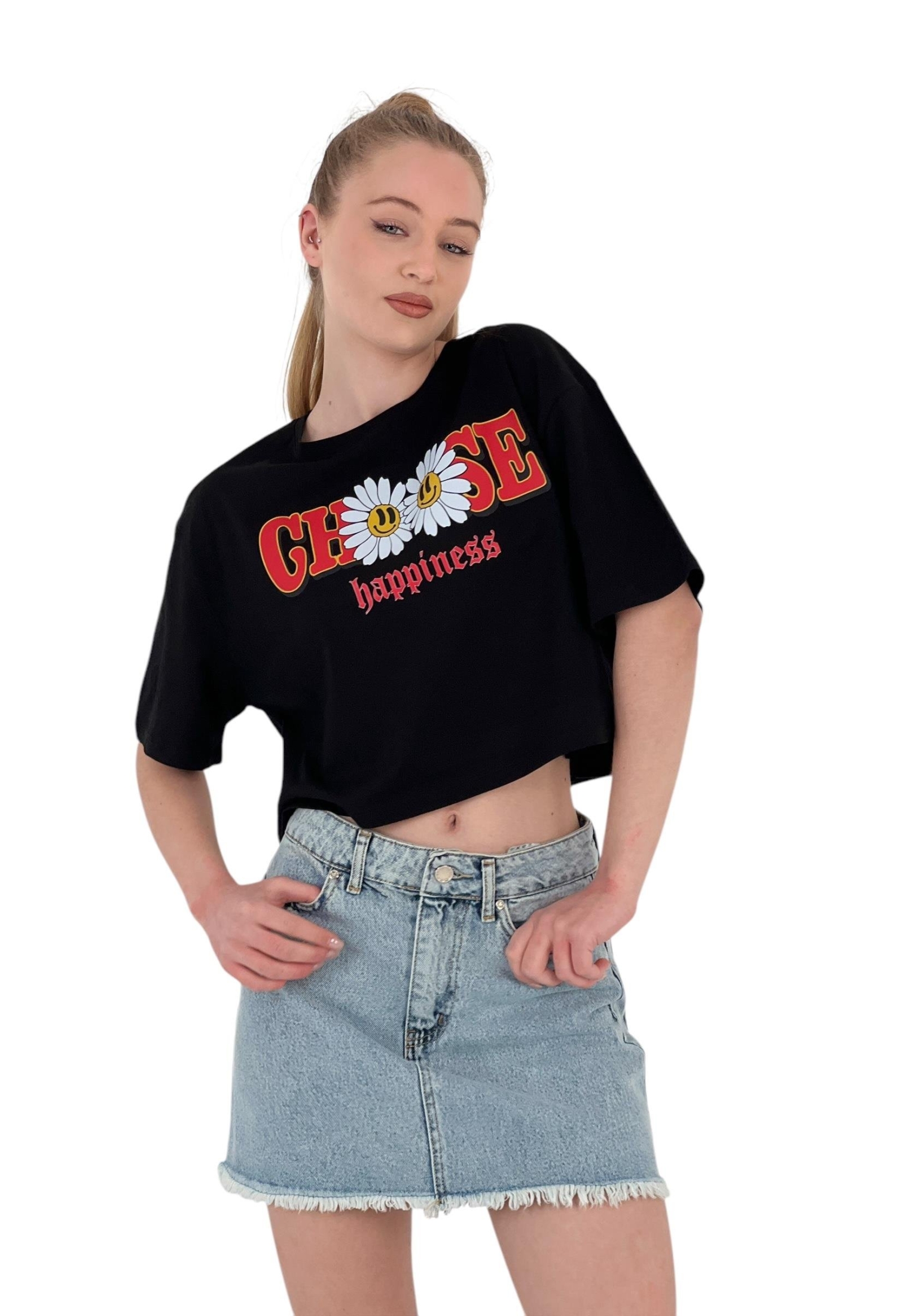 Oversize Floral Print Short White Crop T Shirt - Brand: MISS POEM - Women & Kids, Baby Clothes Wholesale - TheBS Women