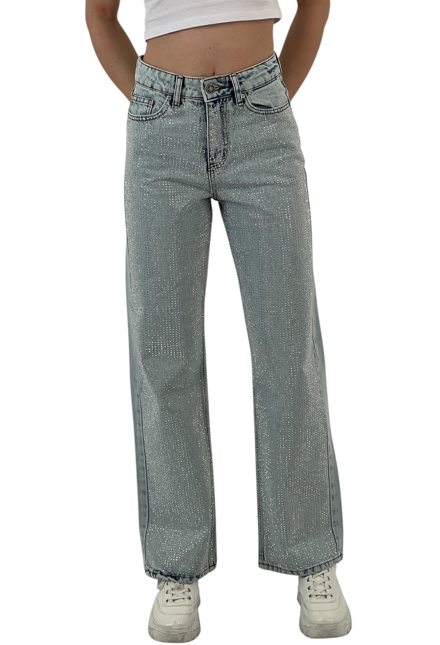 White Leg Denim Ice Blue/İCE Blue Double Leg Stone - Brand: MISS POEM - Women & Kids, Baby Clothes Wholesale - TheBS Women