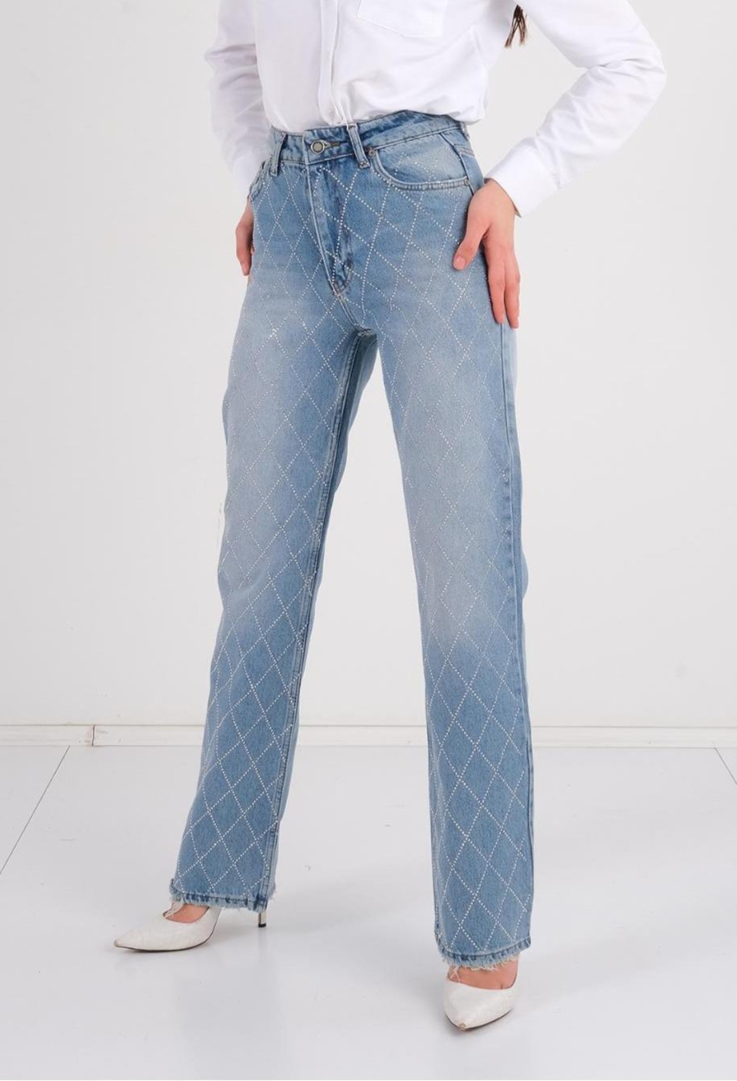 Patterned Stone Embroidered Loose Leg Jeans - Brand: MISS POEM - Women & Kids, Baby Clothes Wholesale - TheBS Women