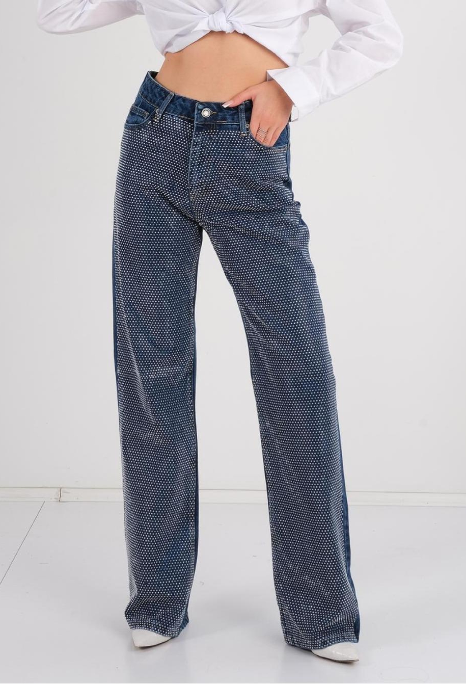 Stone Embroidered Loose Leg Jeans - Brand: MISS POEM - Women & Kids, Baby Clothes Wholesale - TheBS Women
