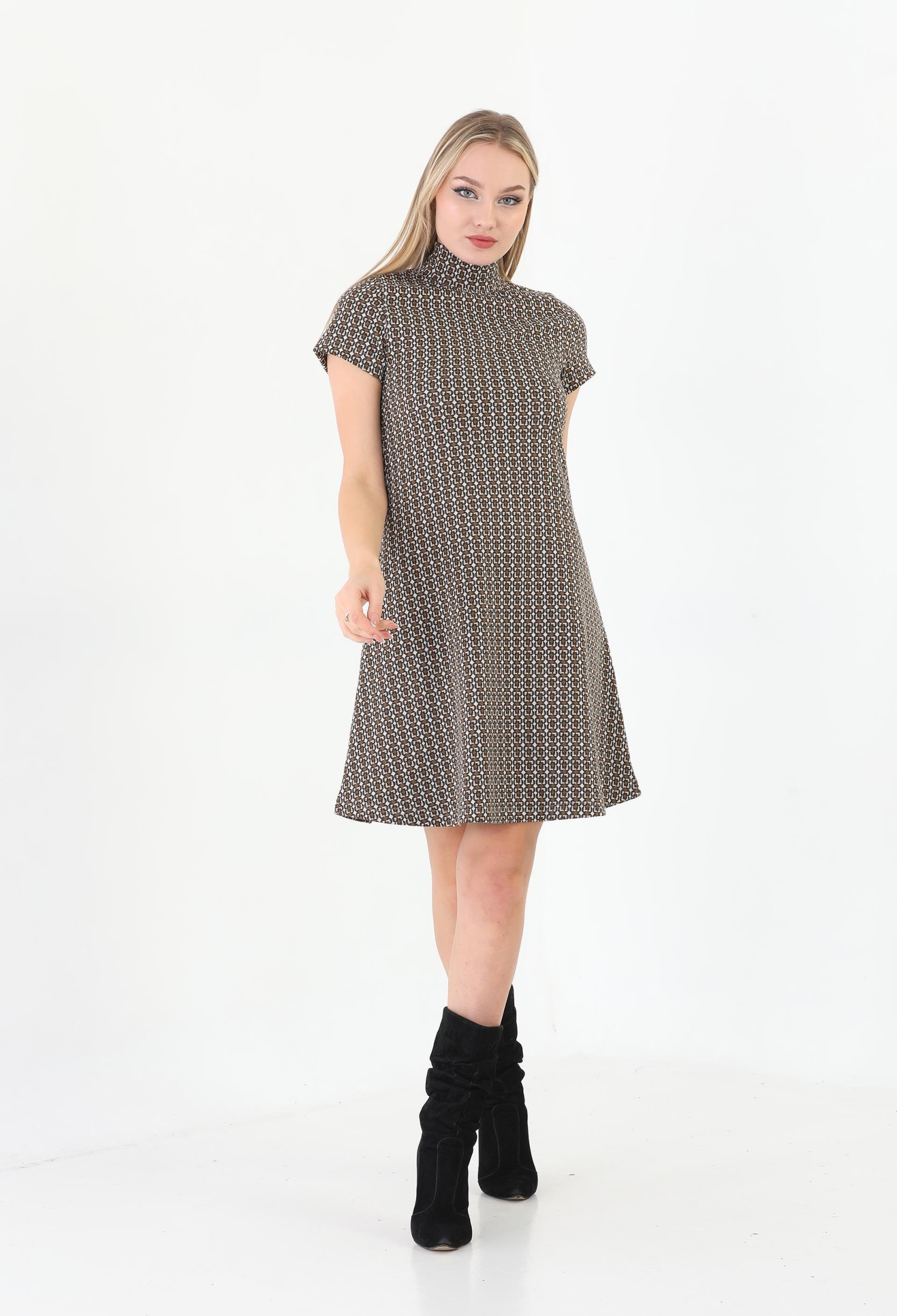 Edelle Light Brown Jacquard Turtleneck Mini Dress - Brand: EDELLE - Women & Kids, Baby Clothes Wholesale - TheBS Women