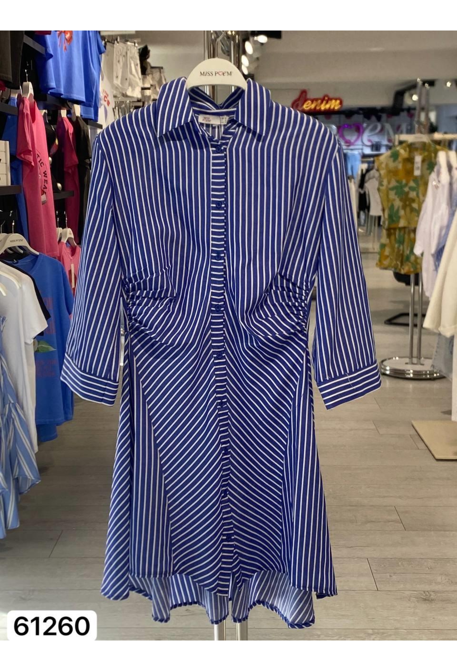 Blue Dress With Ruffle Front Full Buttons - Brand: MISS POEM - Women & Kids, Baby Clothes Wholesale - TheBS Women
