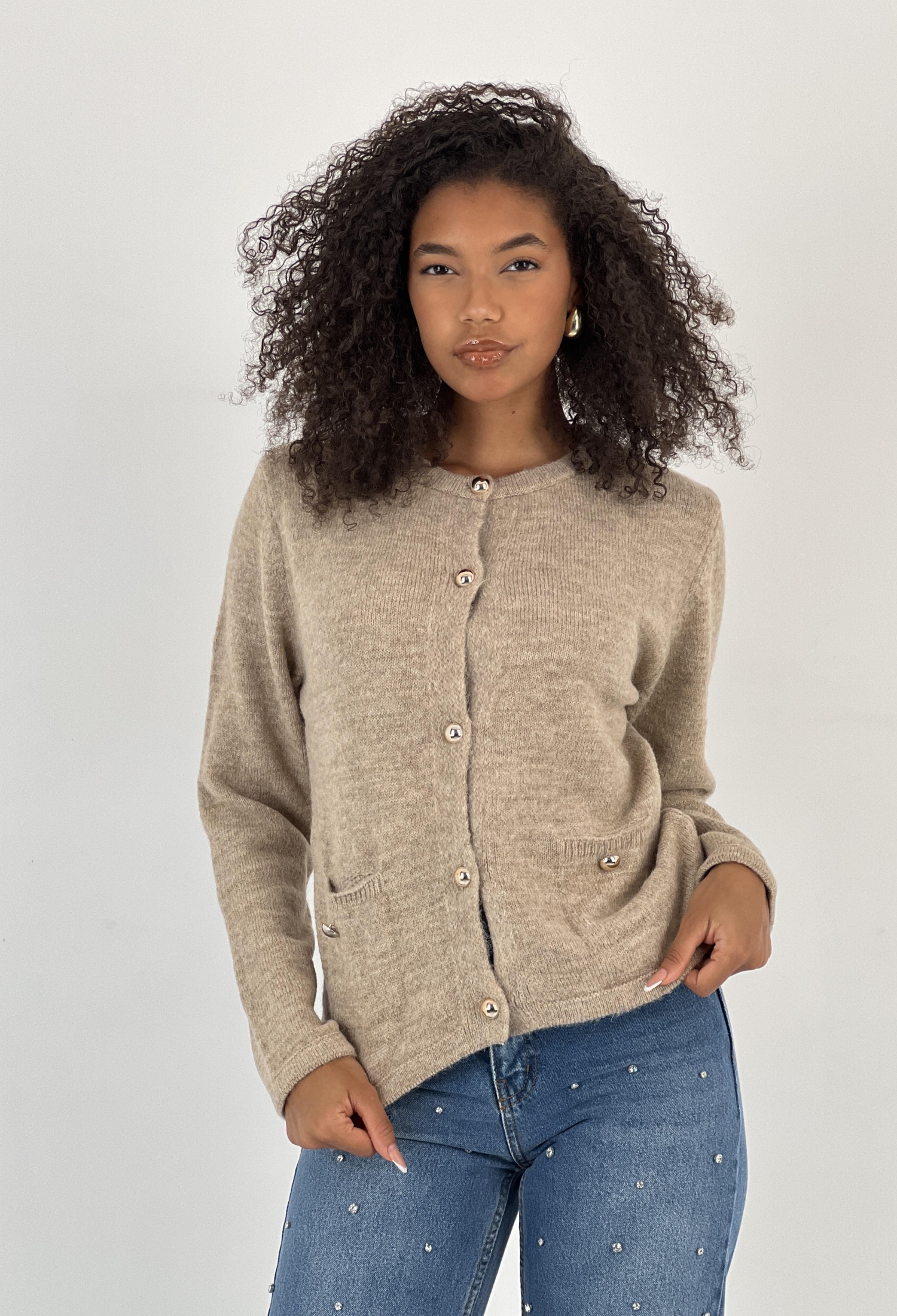 Beige Casual Elegant Cardigan With Patch Pocket - Brand: MISS POEM - Women & Kids, Baby Clothes Wholesale - TheBS Women
