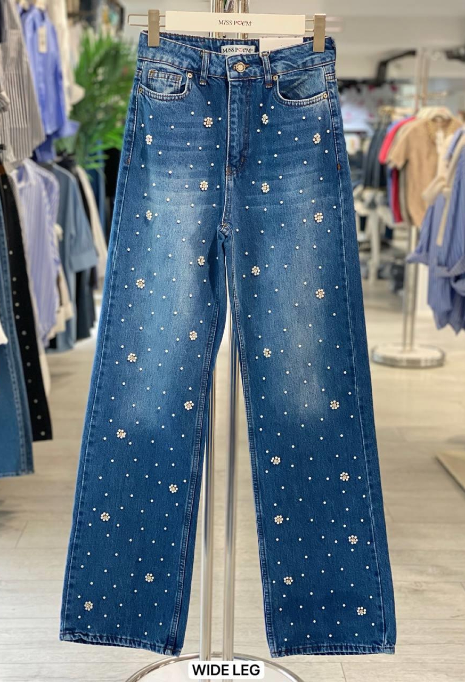 Blue Mom Jeans Wide Leg High Waist Buttoned - Brand: MISS POEM - Women & Kids, Baby Clothes Wholesale - TheBS Women