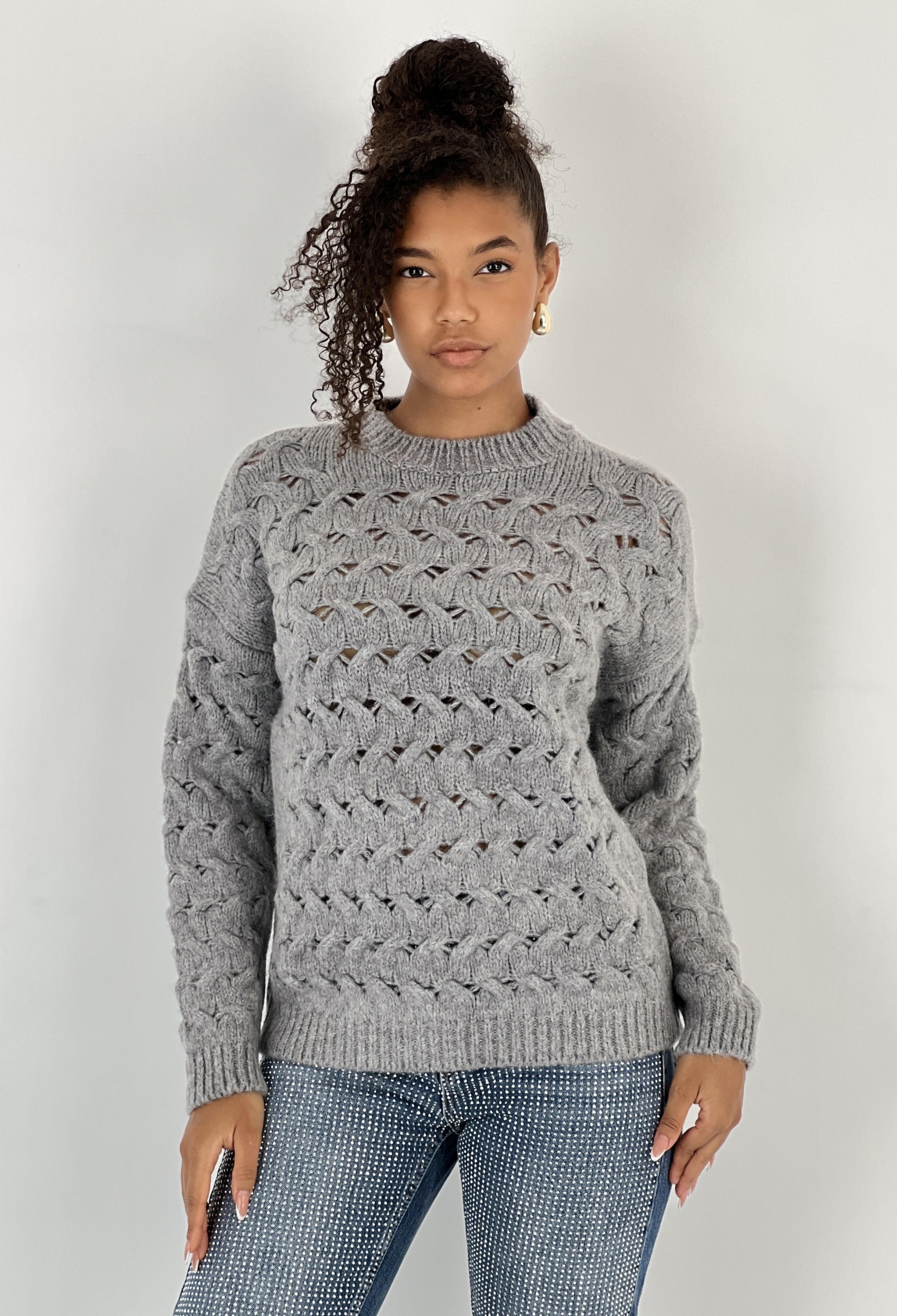 Grey Sweater Casual Vintage Elegant Retro Style - Brand: MISS POEM - Women & Kids, Baby Clothes Wholesale - TheBS Women