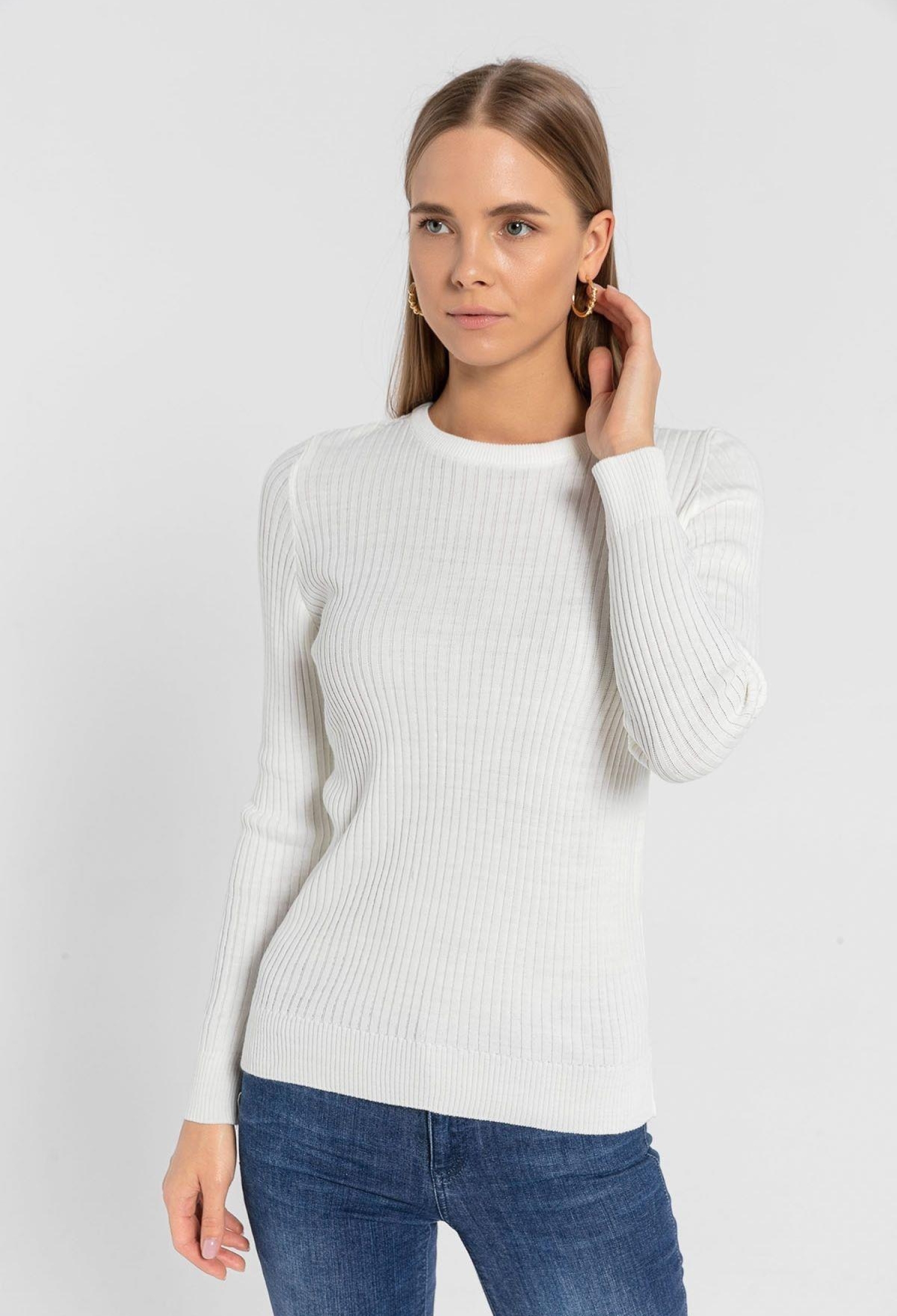 White Sweater With Slim Fit And Round Neck - Brand: MISS POEM - Women & Kids, Baby Clothes Wholesale - TheBS Women