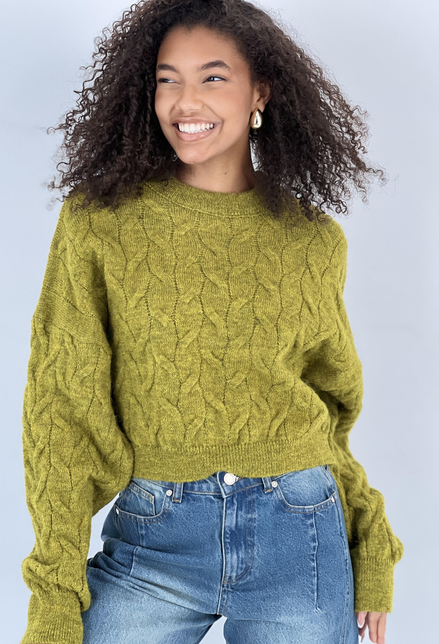 Green Casual Sweater With Crew Neck And Long Sleeves - Brand: MISS POEM - Women & Kids, Baby Clothes Wholesale - TheBS Women