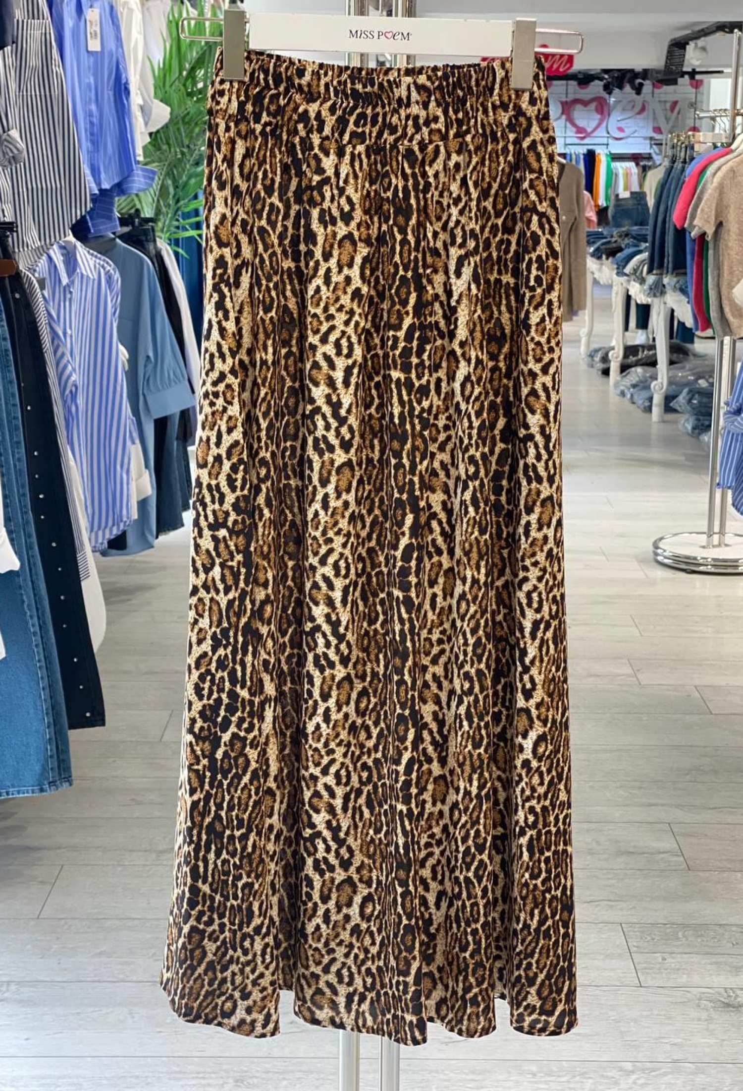 Brown Animal Print Flared Midi Skirt With Slant Pocket - Brand: MISS POEM - Women & Kids, Baby Clothes Wholesale - TheBS Women